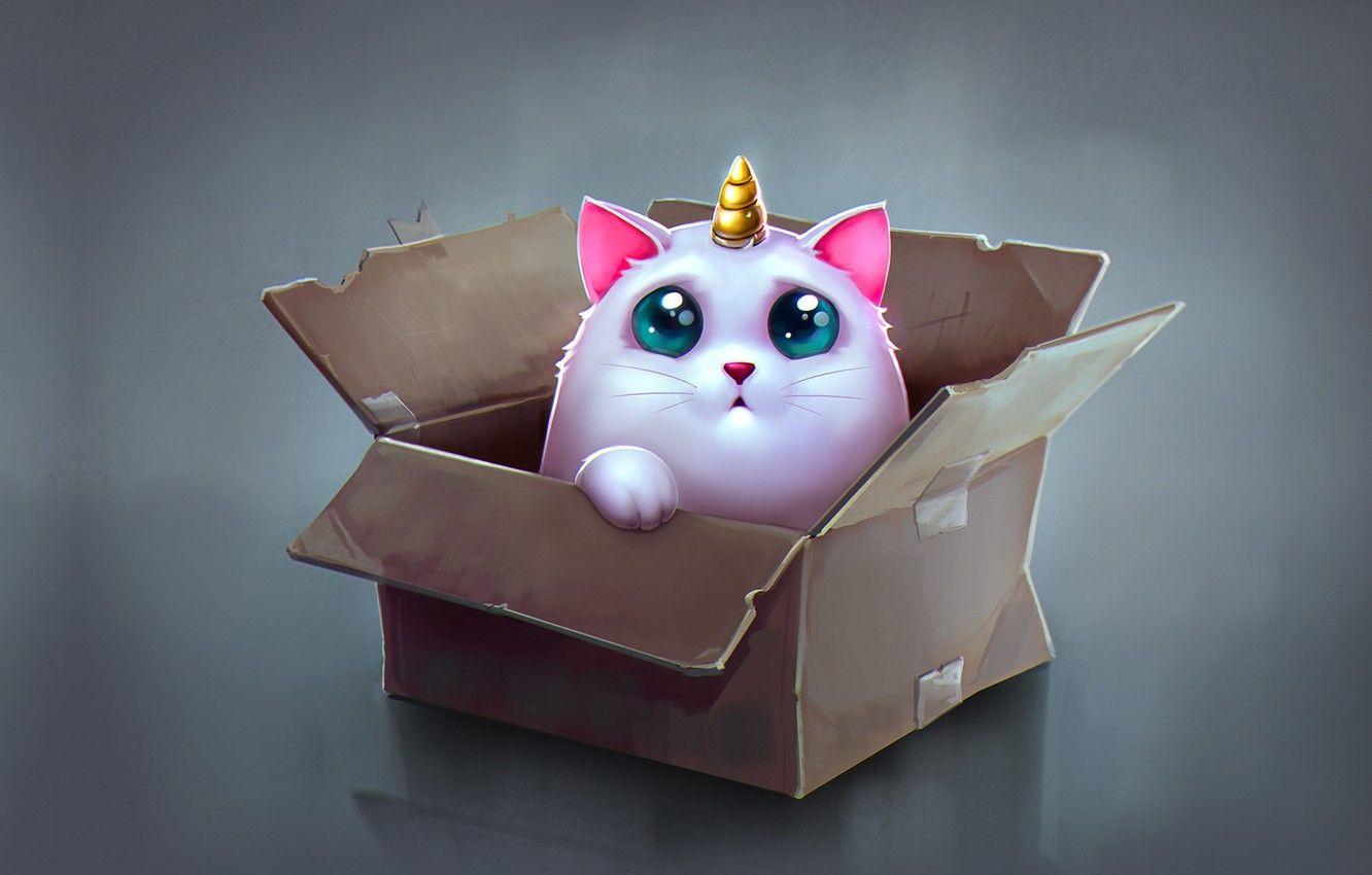 1332x850 Wallpaper anime, art, box, children's, Katya Art, Cat