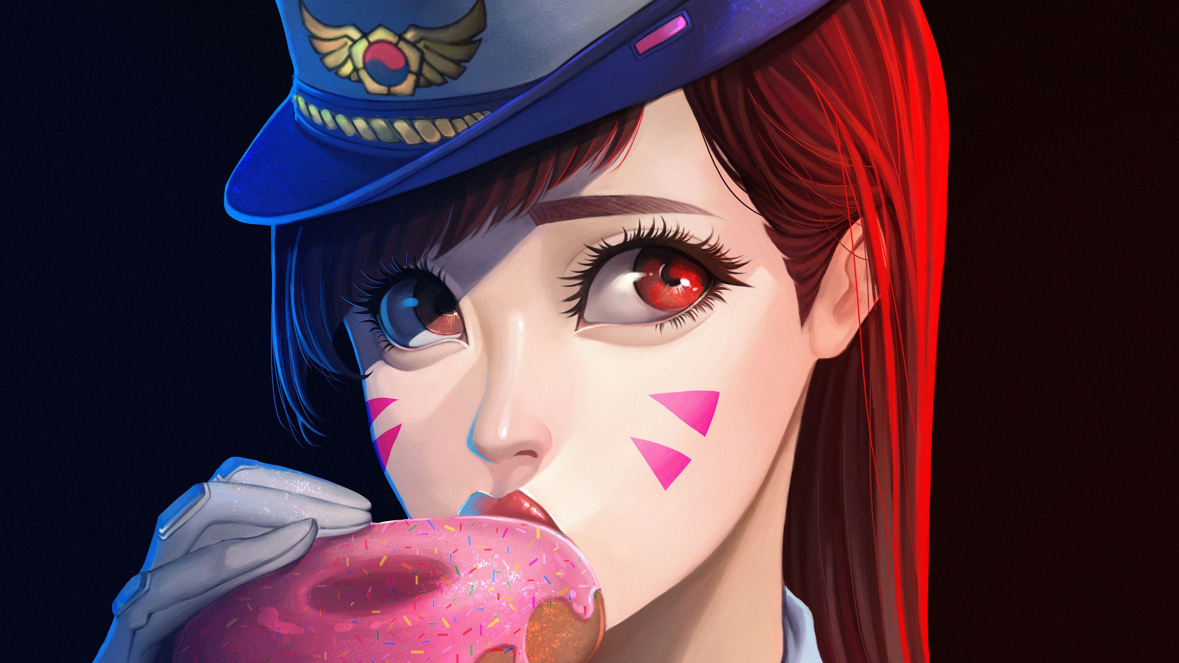 3840x2160 Officer Dva Donut Laptop HD HD 4k Wallpaper