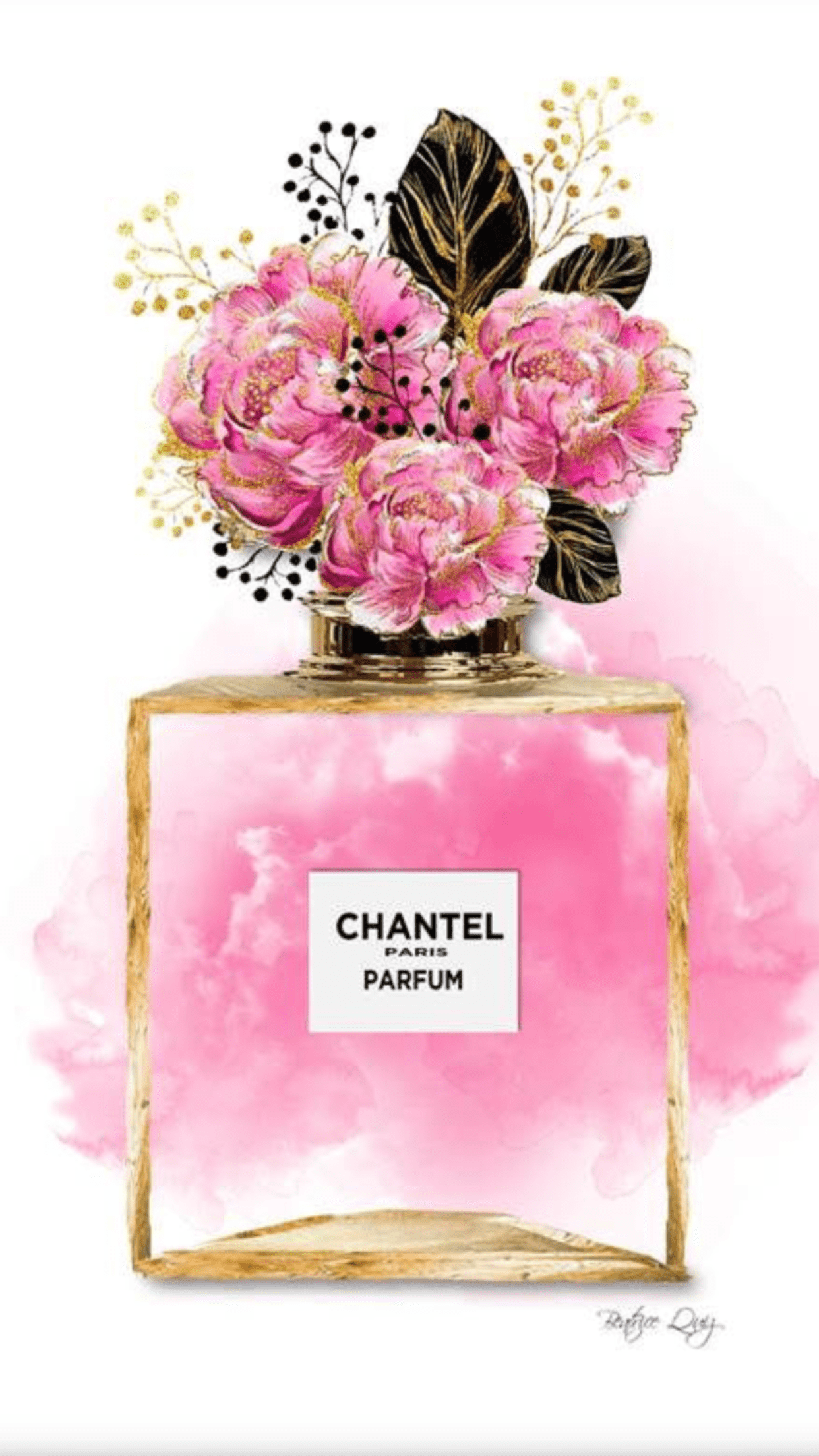 1242x2208 Coco Chanel Parfum & Roses Màu nước - TRANG BÌA ĐẦU TIÊN
