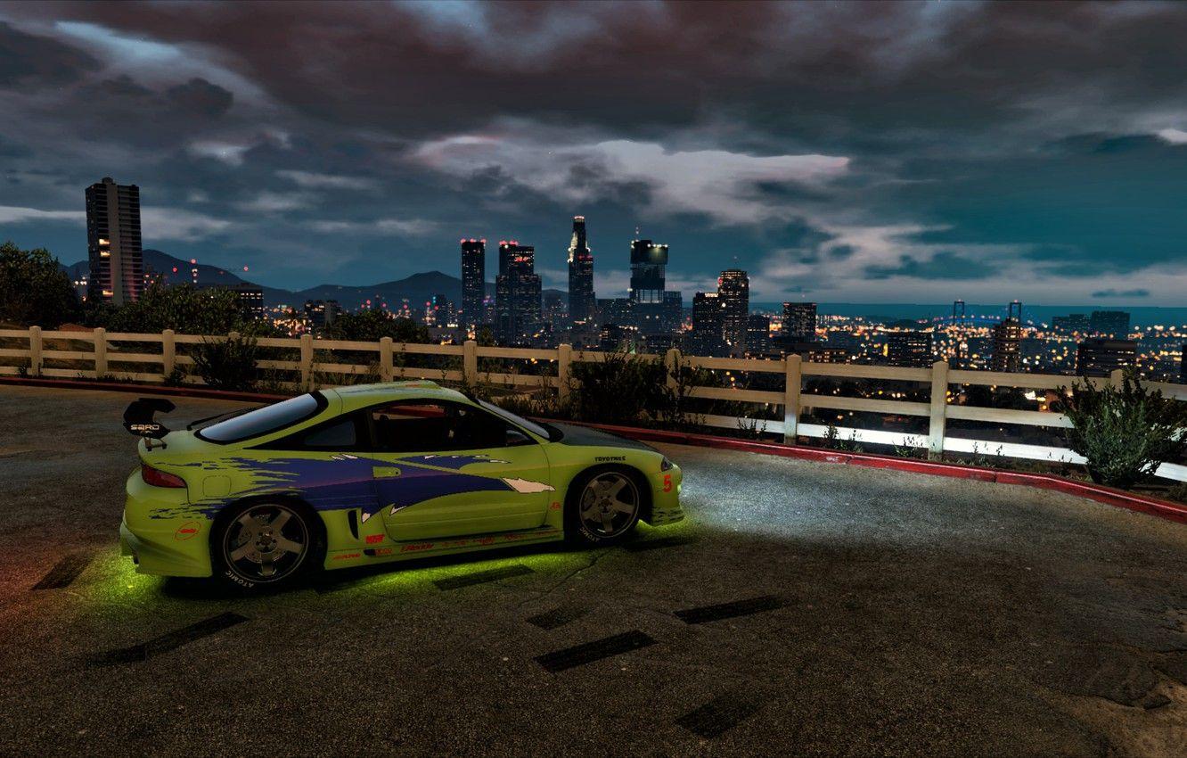 1332x850 Wallpaper car, night, Neon, GTA The Saints, Mitsubishi Eclipse