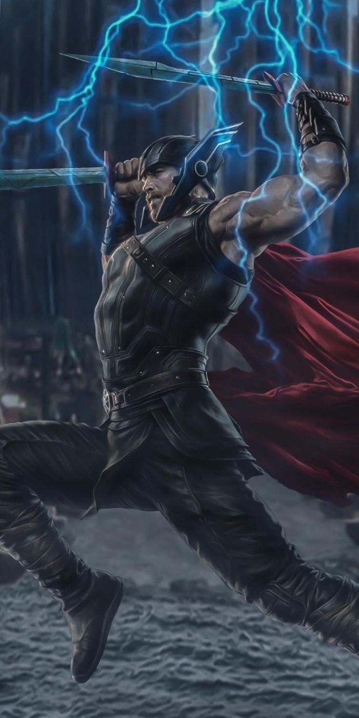 736x1472 imposing wallpaper Lightning, Thor, marvel, superhero, digital art