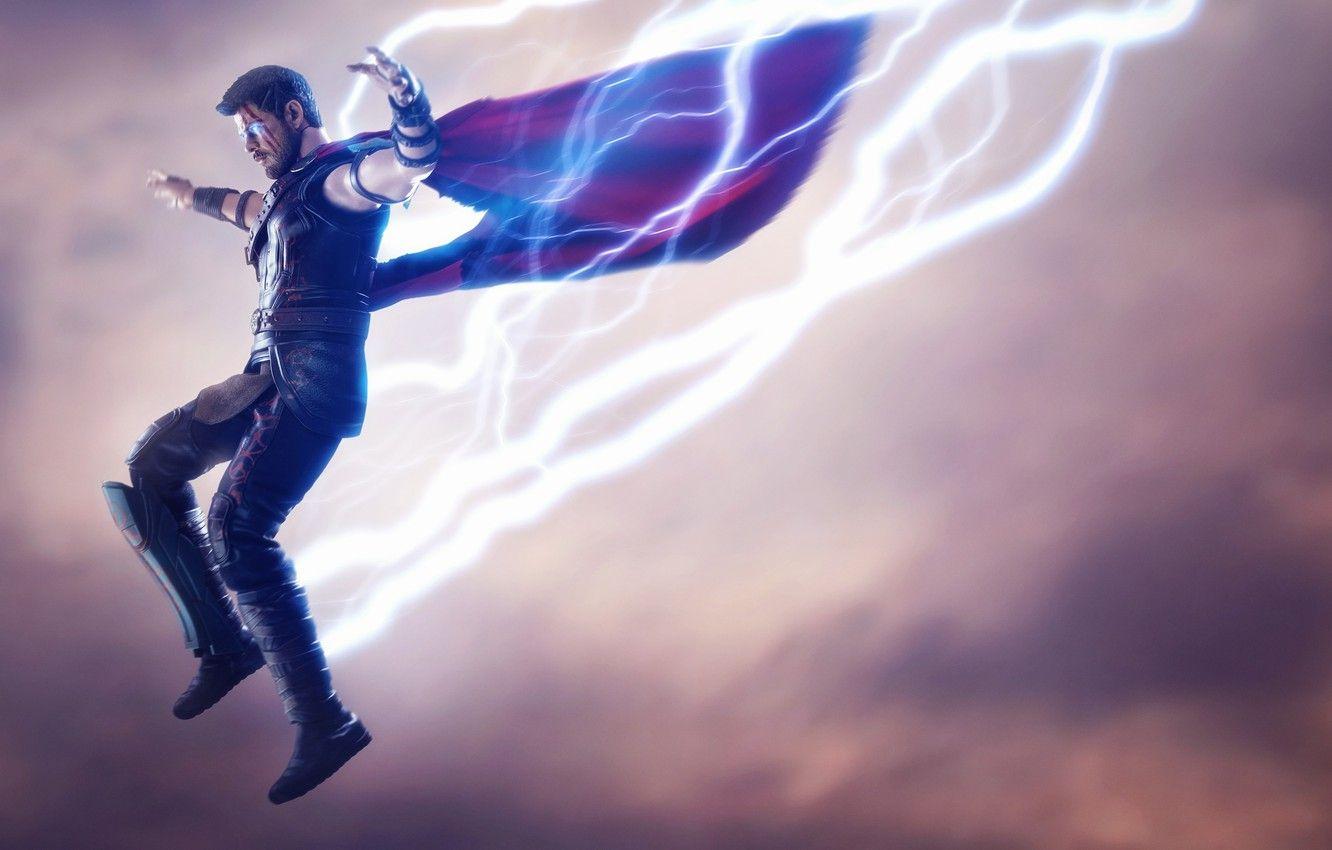 1332x850 Wallpaper jump, zipper, lightning, Marvel, Thor