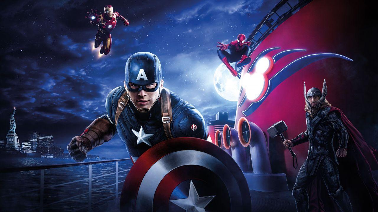 1280x720 Wallpaper Marvel Day at Sea, Iron Man, Captain America