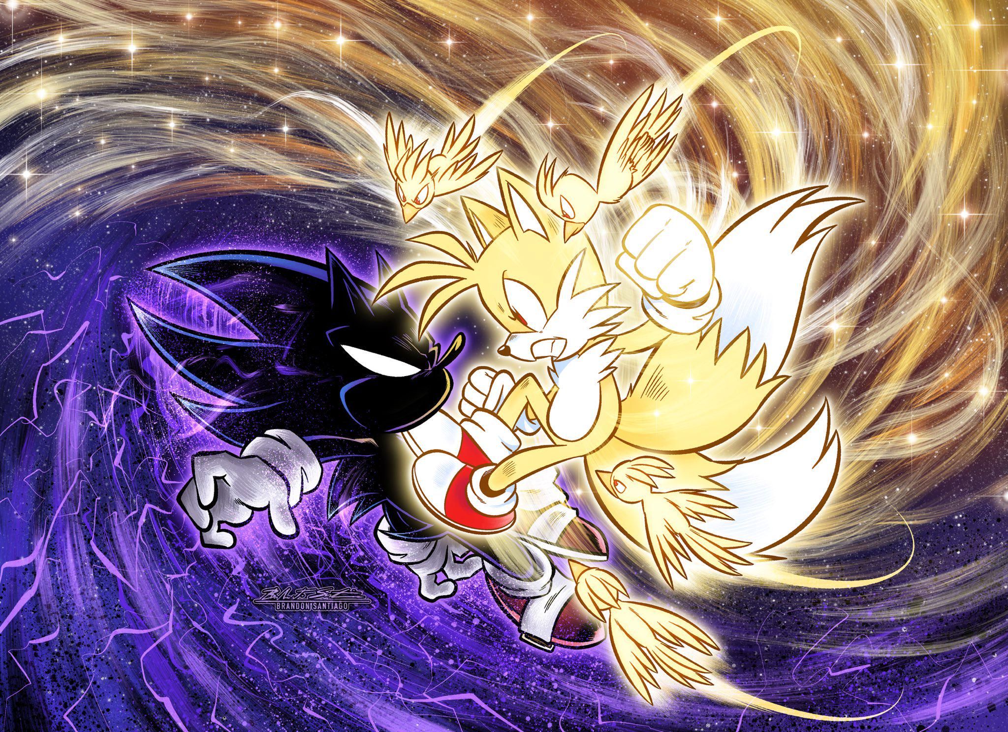 2048x1489 Super Tails vs Dark Sonic (Art