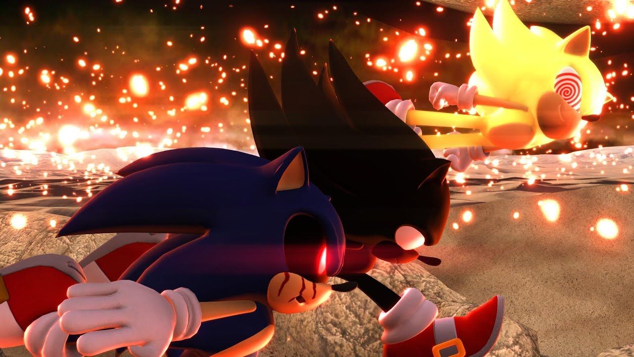 1280x720 Dark Super Sonic V.S. Sonic.EXE V.S. Fleetway Super Sonic 4 [Animation] ソニック v. ソニック