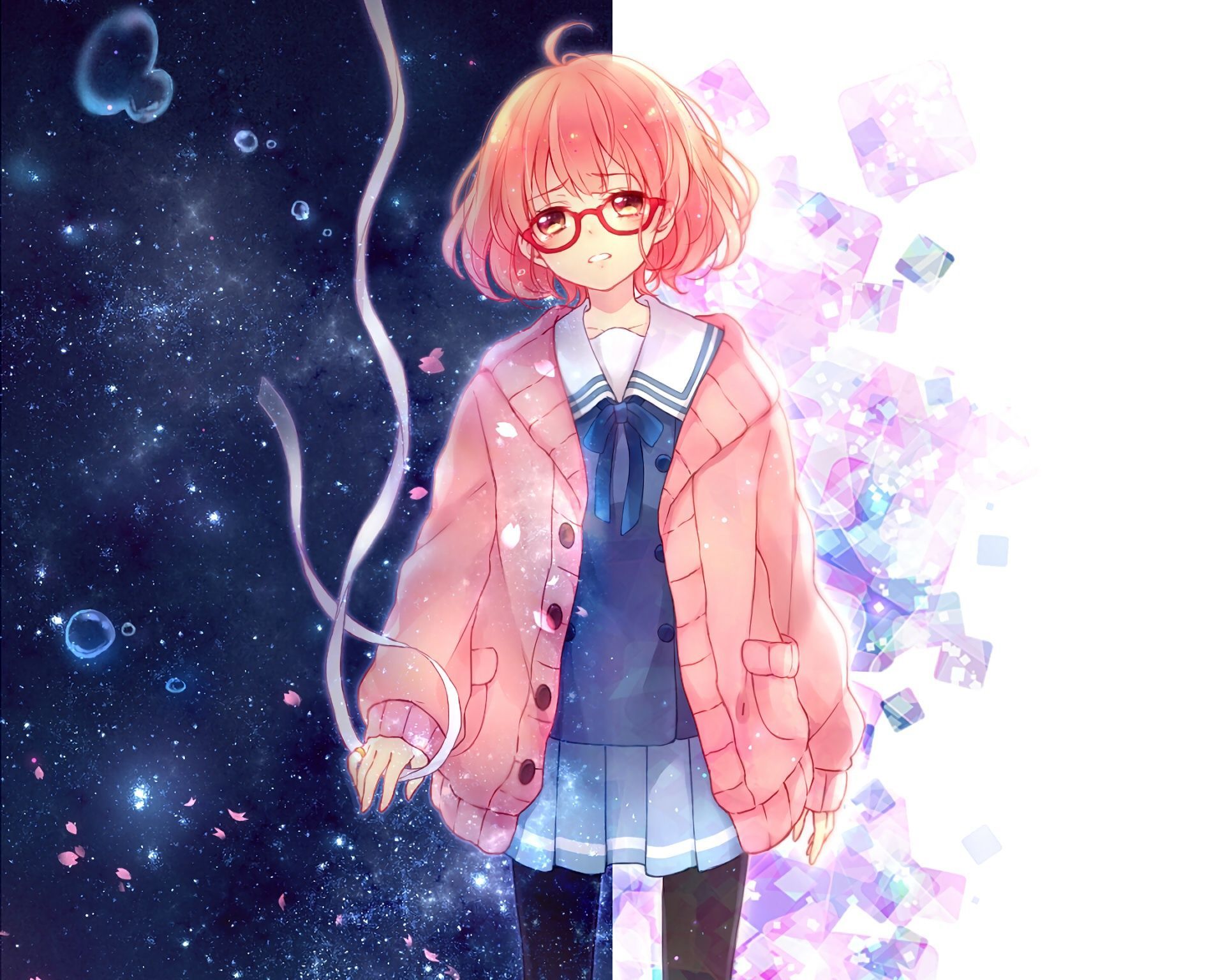 1920x1536 Wallpaper girl, anime, petals, tears