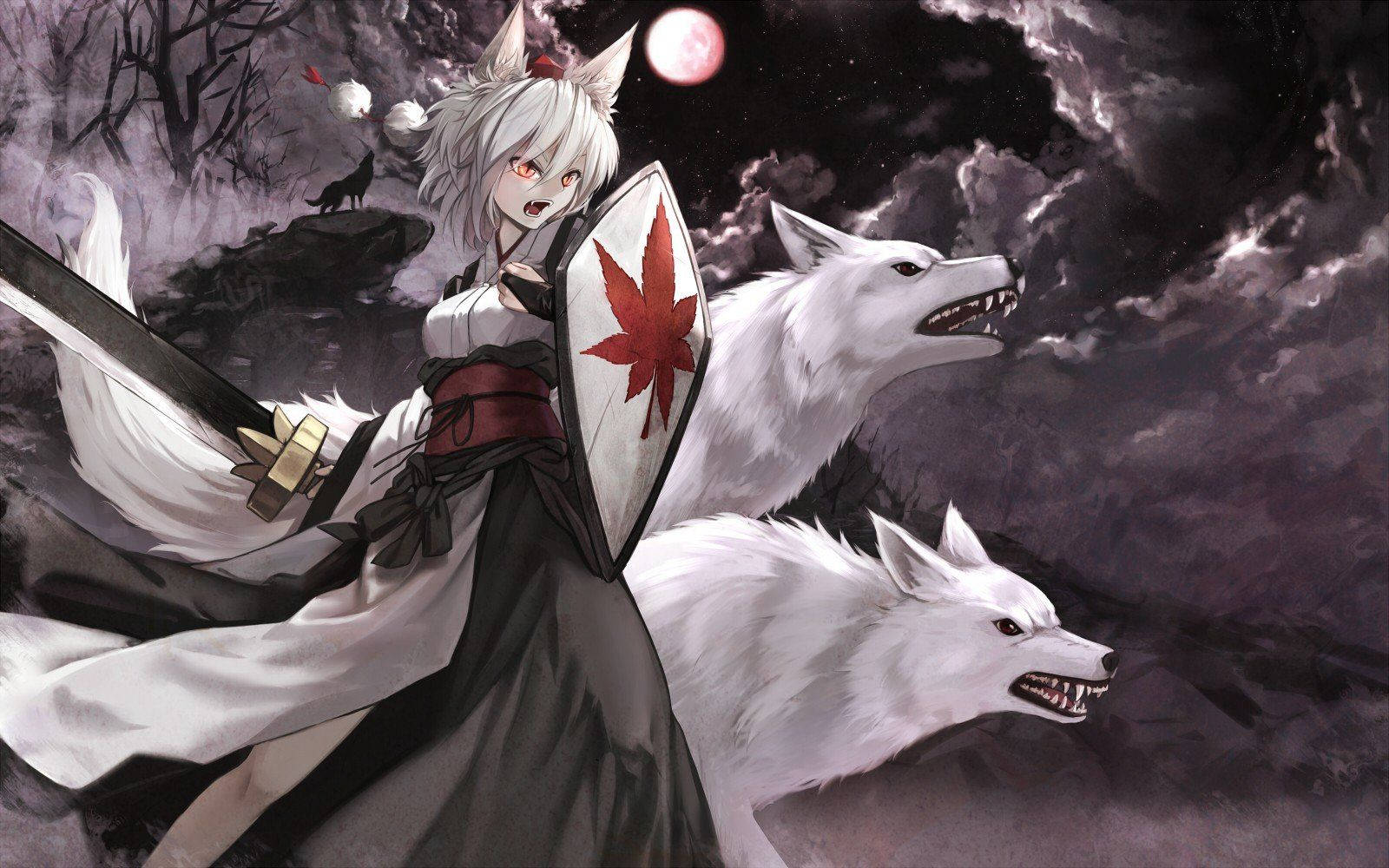 1600x1000 Wolf Girl Warrior Anime Wallpaper