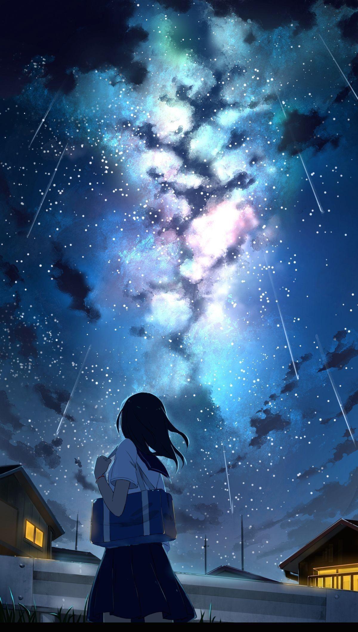 galaxy lonely beautiful anime girl wallpaper