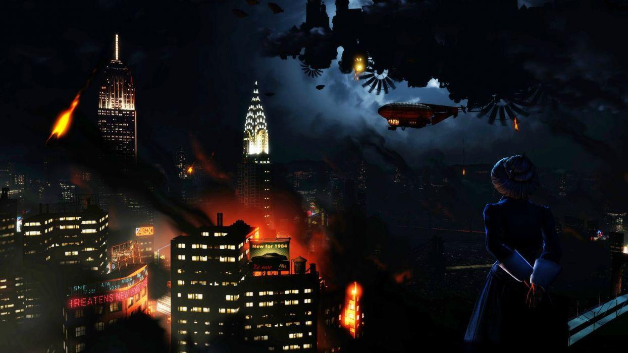 1244x700 Bioshock Bioshock Infinite Steampunk Night Buildings Skyscrapers