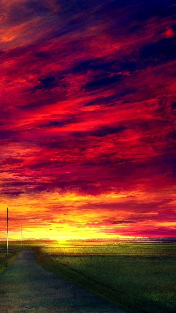 720x1280 Sunset, road, landscape, anime, clouds, 720x1280 wallpaper