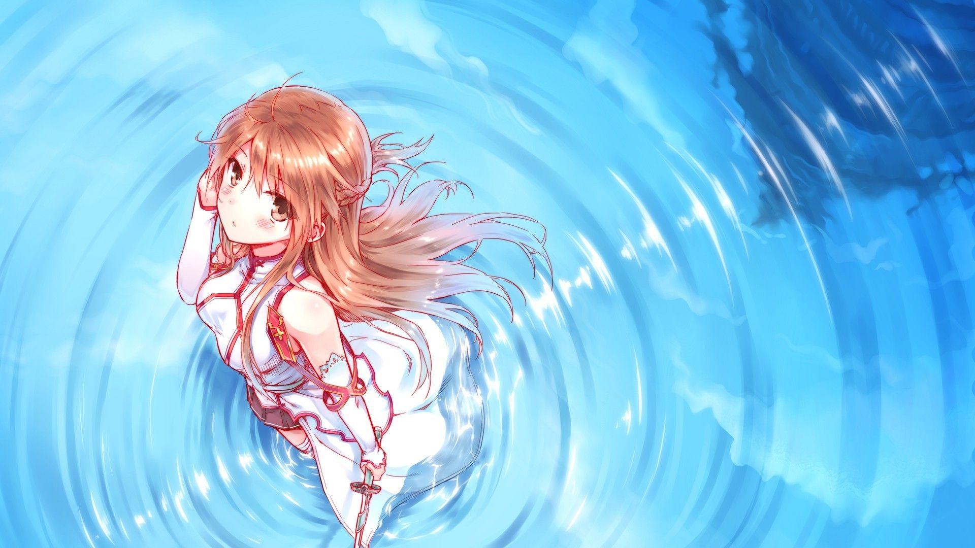 1920x1080 anime, Sword Art Online, Anime Girls, Yuuki Asuna, Water
