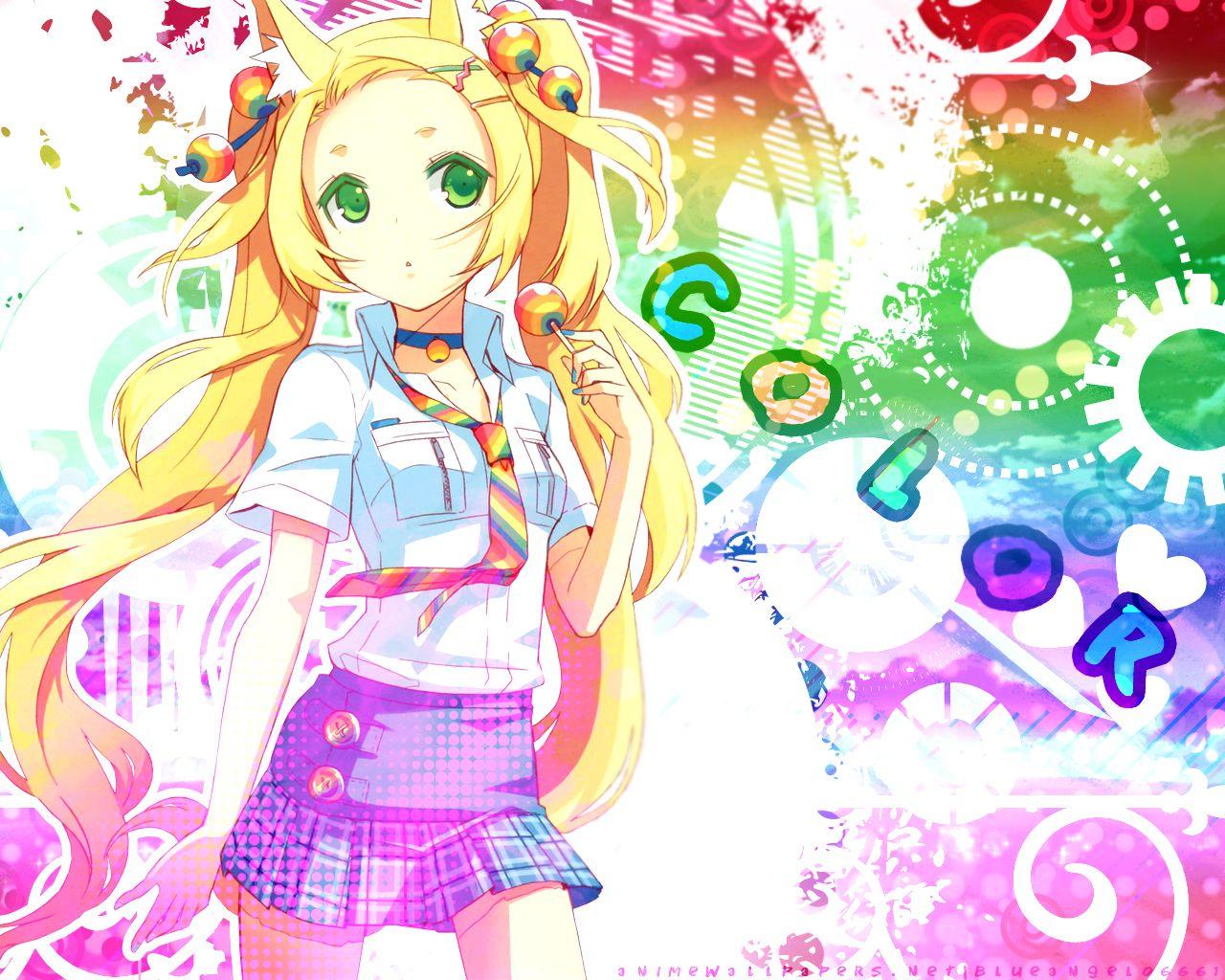 1280x1024 animal ears blonde hair candy feathers foxgirl green eyes