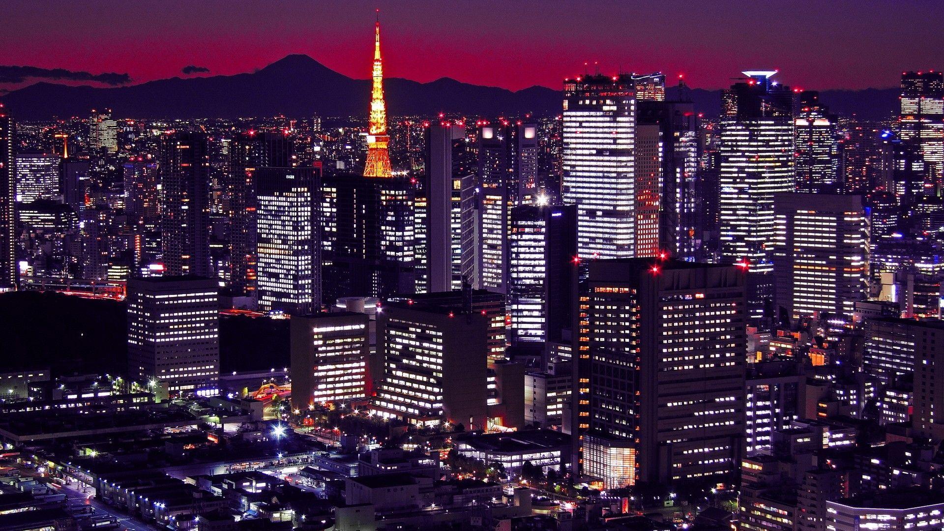 1920x1080 Hình nền: Nhật Bản, Tokyo, các tòa nhà, đêm, Thành phố 1920x1080
