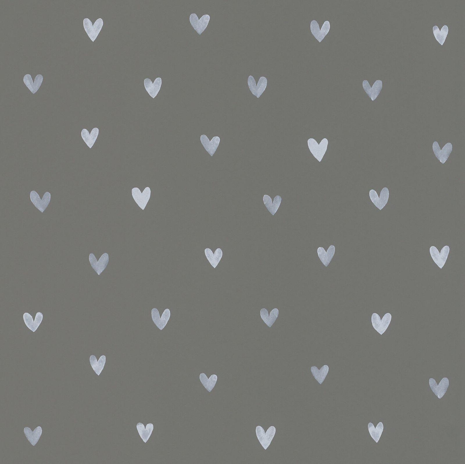 1600x1597 Kids Wallpaper Cute Hearts Dark Grey White Rasch Textil