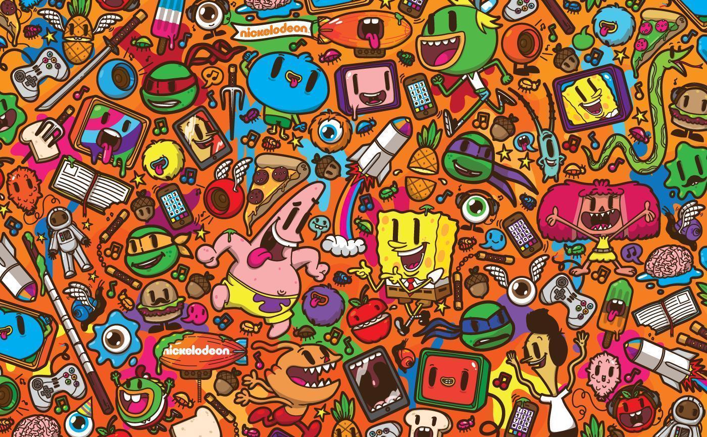 Download A Group Of Cartoon Characters In A Colorful Background Wallpaper   Wallpaperscom