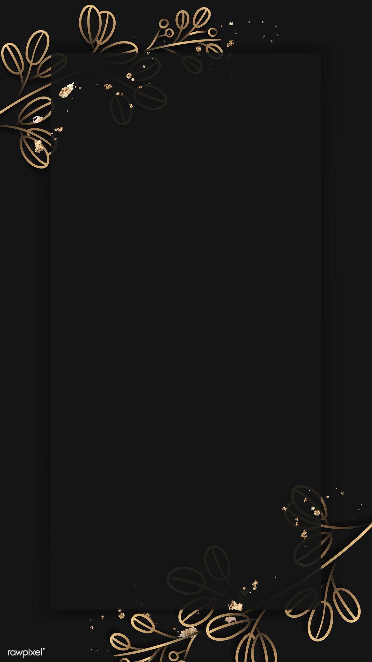 1200x2134 Download premium vector of Gold floral pattern on black mobile phone