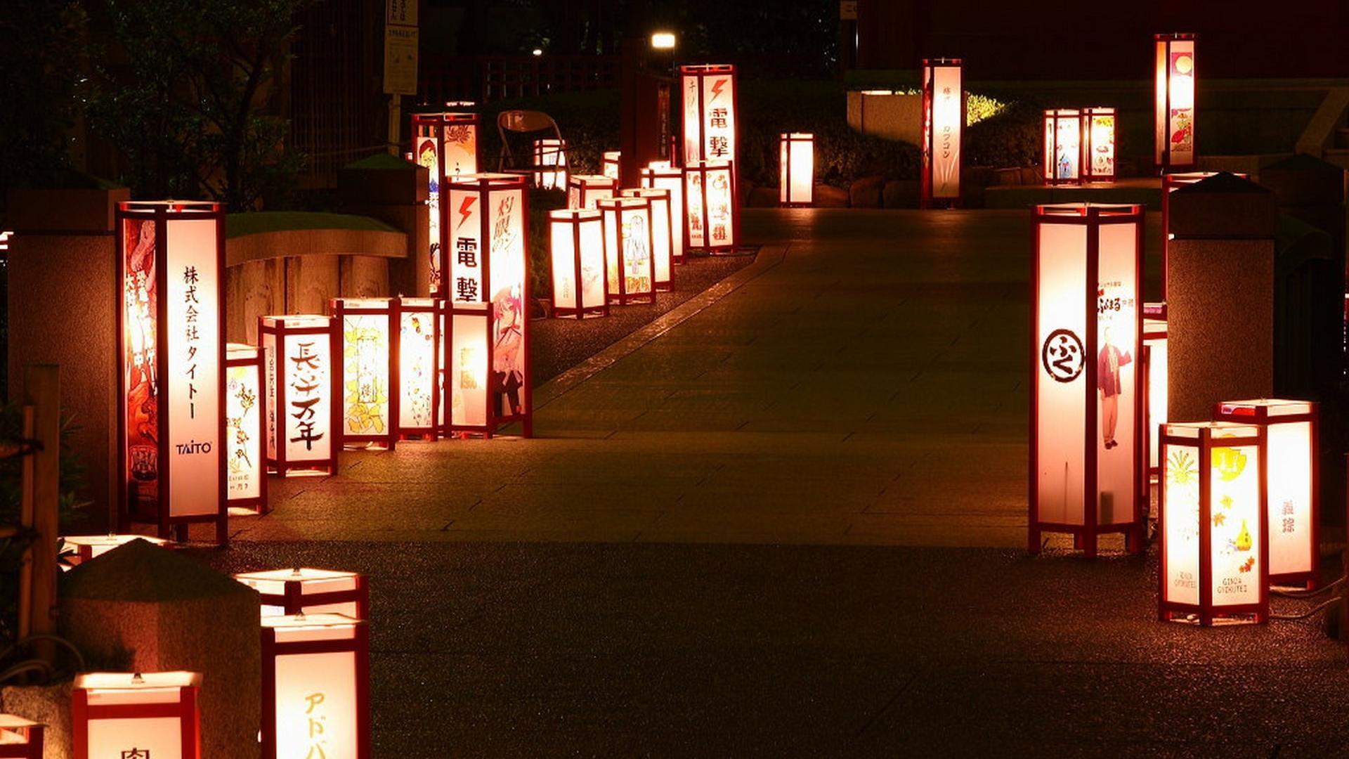 1920x1080 Japan night lanterns wallpaper