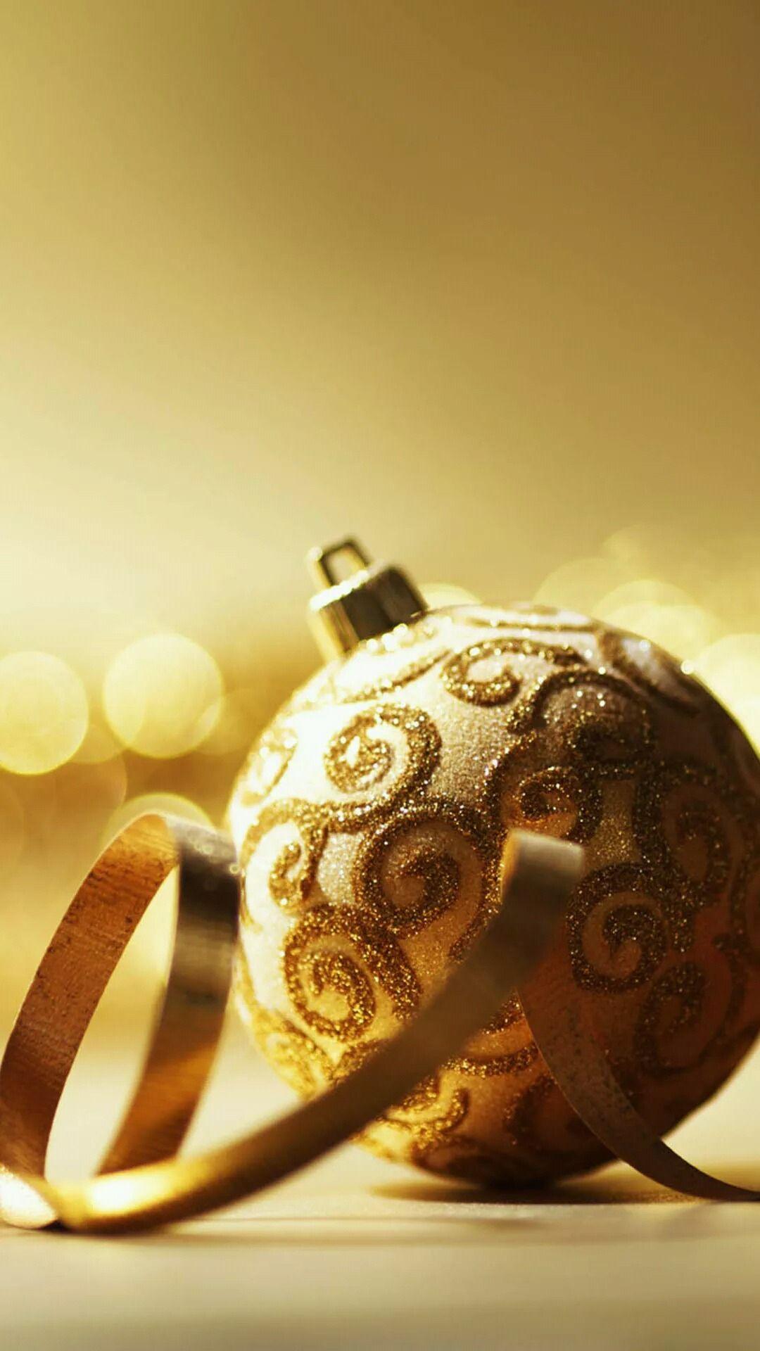 1080x1920 Golden Elegant Christmas Ornaments iPhone Wallpaper. Merry