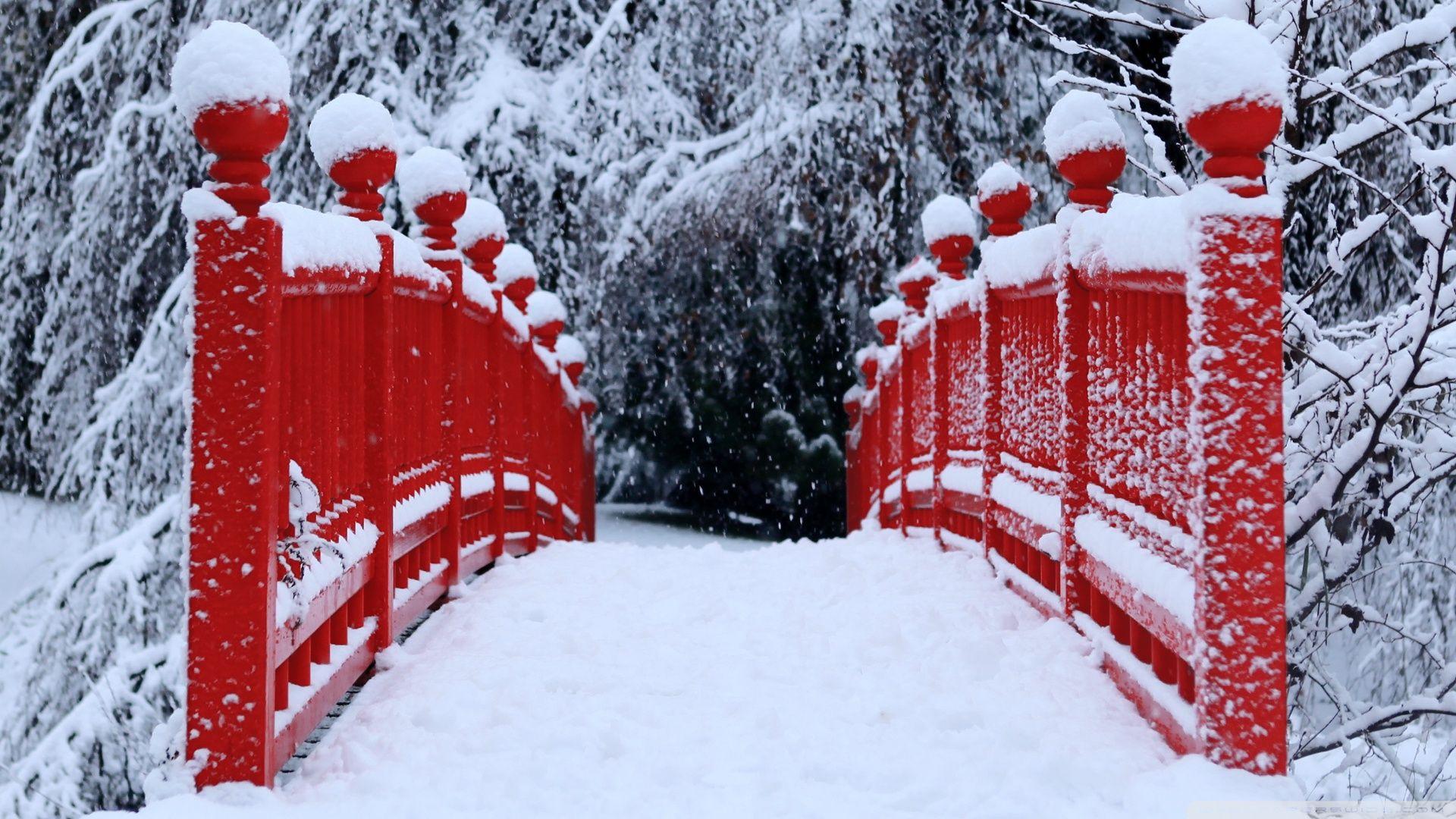 1920x1080 Red Japanese Bridge Winter ❤ 4K HD Desktop Wallpaper for 4K Ultra