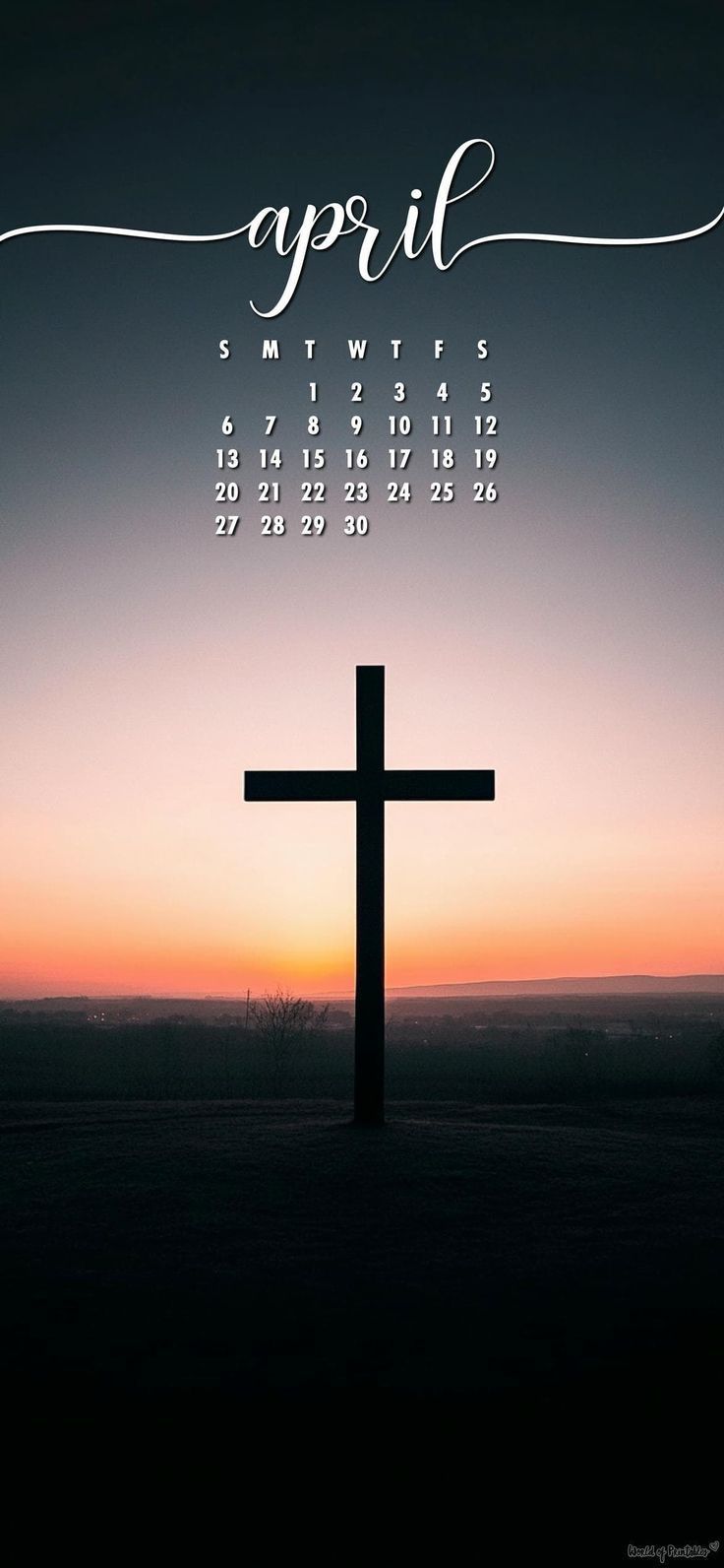 736x1592 April 2025 Calendar with Peaceful Cross