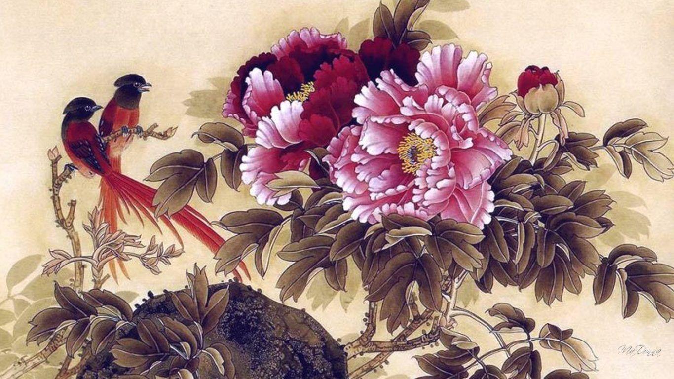 1366x768 Flower: Leaves Daisy Buds Flowers Red Flower Wallpaper Black
