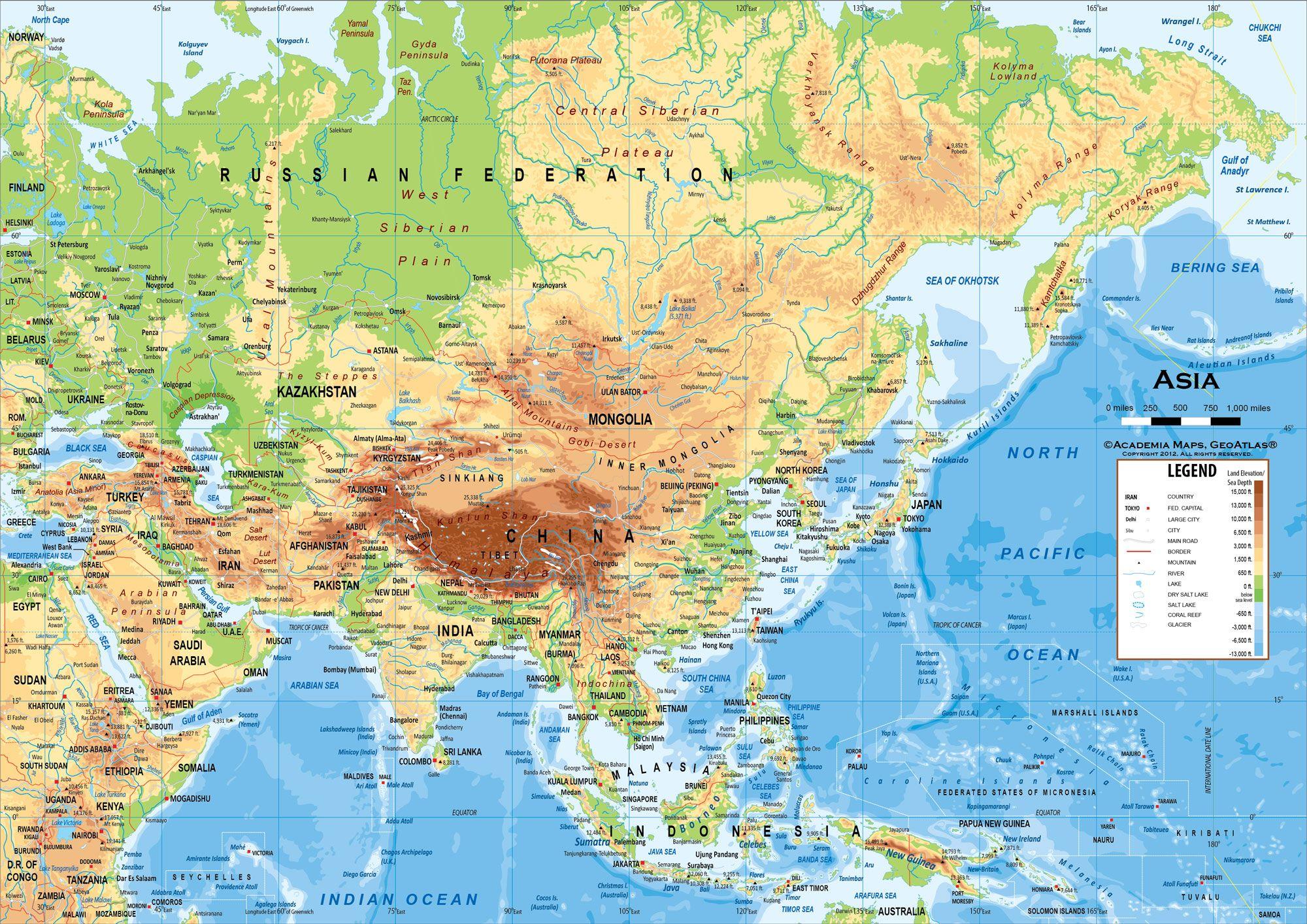 Asia Physical Features Map