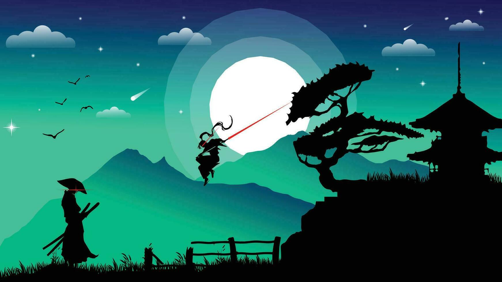 1742x980 Samurai fighting silhouette wallpaper