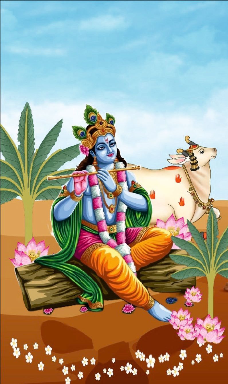 796x1339 Lord Krishna Flute Playing Theme God Wallpaper