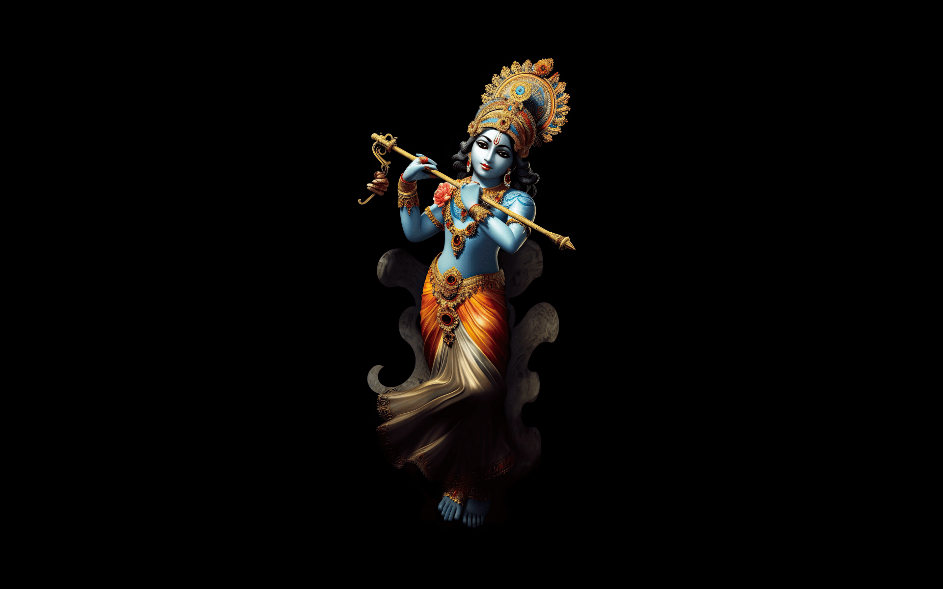 1920x1200 Hindu God Sri Krishna Black background 10K Wallpaper