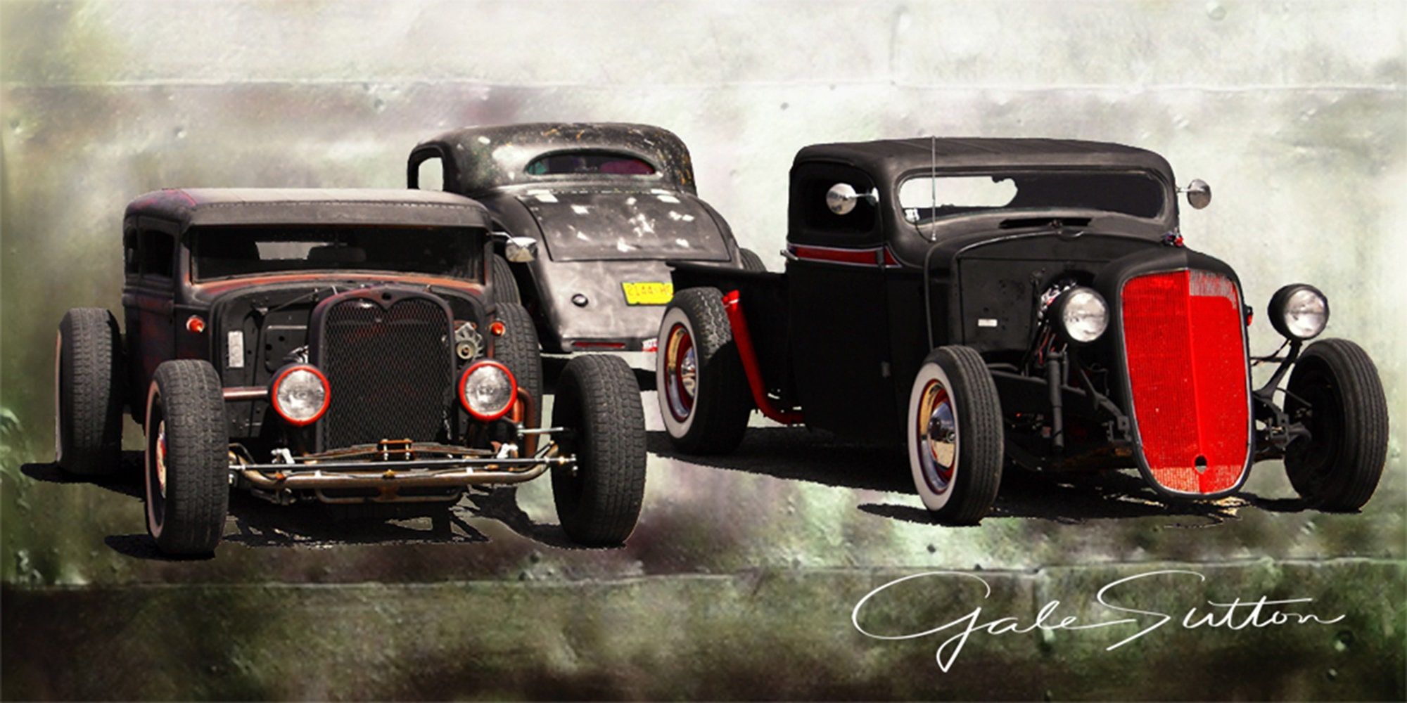 2000x1000 Rat Rod Trio, Fine Art Photo, Old Car
