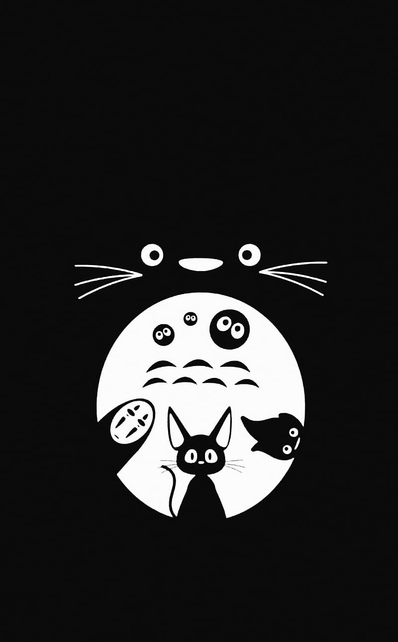 800x1291 Totoro, anime, black, hayao miyazaki
