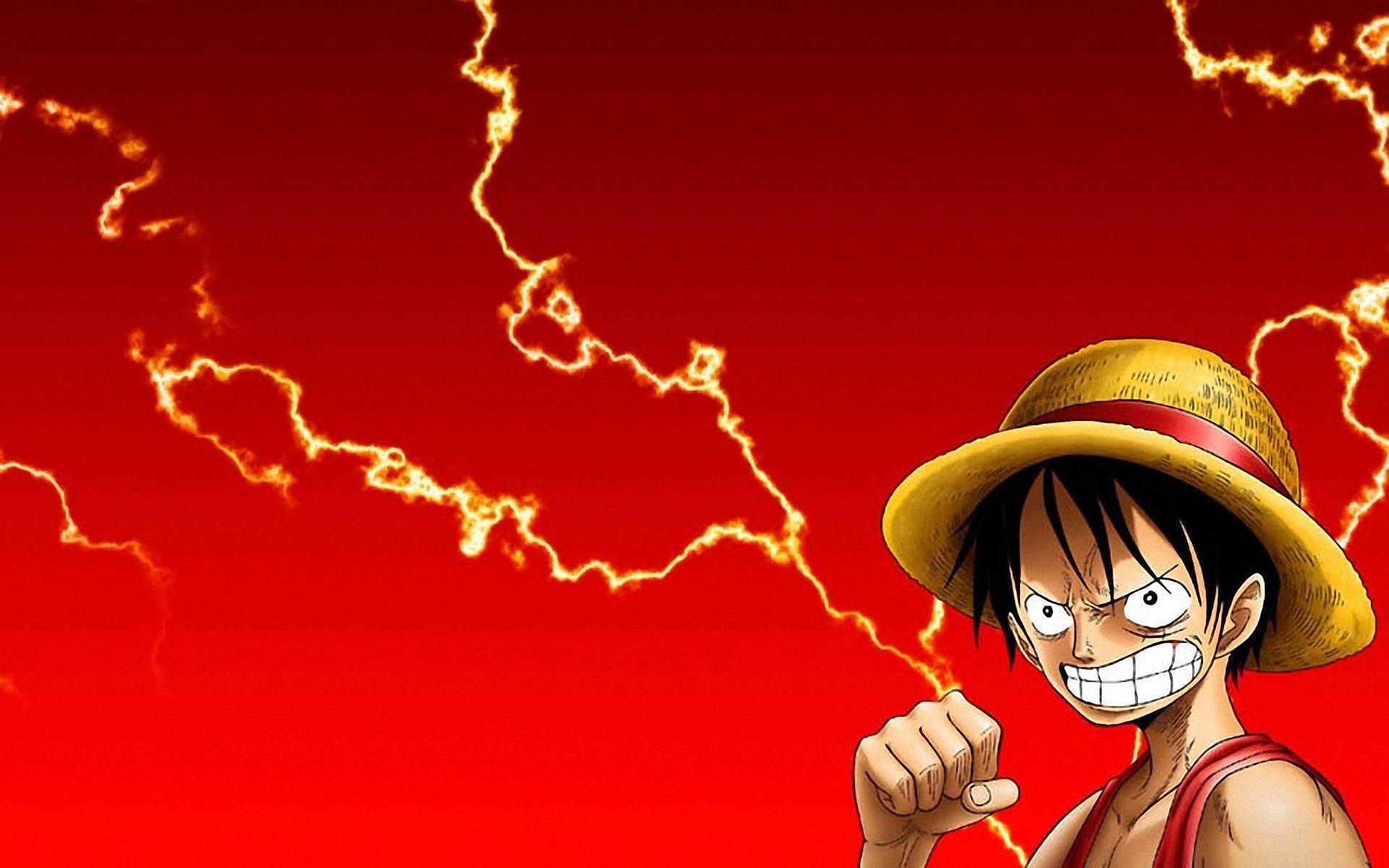 1920x1200 One Piece Pfp Luffy On Red Wallpaper