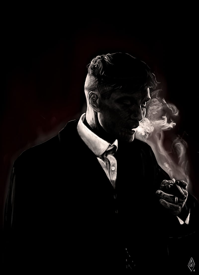 800x1105 Smoking Tommy Shelby, black, cool, film, movie, peaky blinders, series, smoke, HD phone wallpaper
