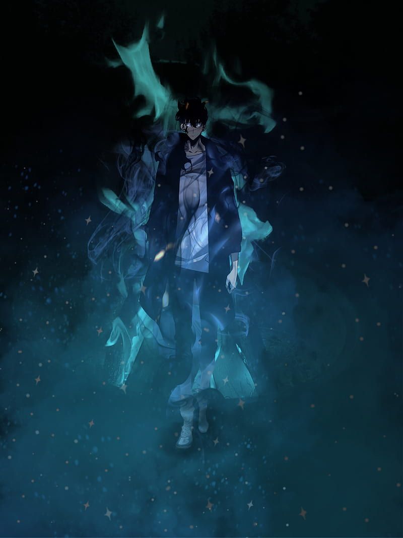 800x1068 Sung Jin Woo, anime, dark, fire, manga