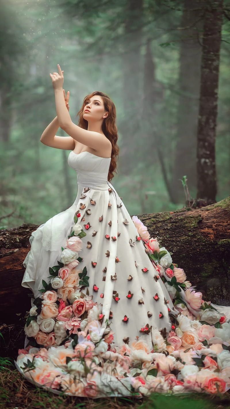 800x1422 HD bride in the forest wallpaper