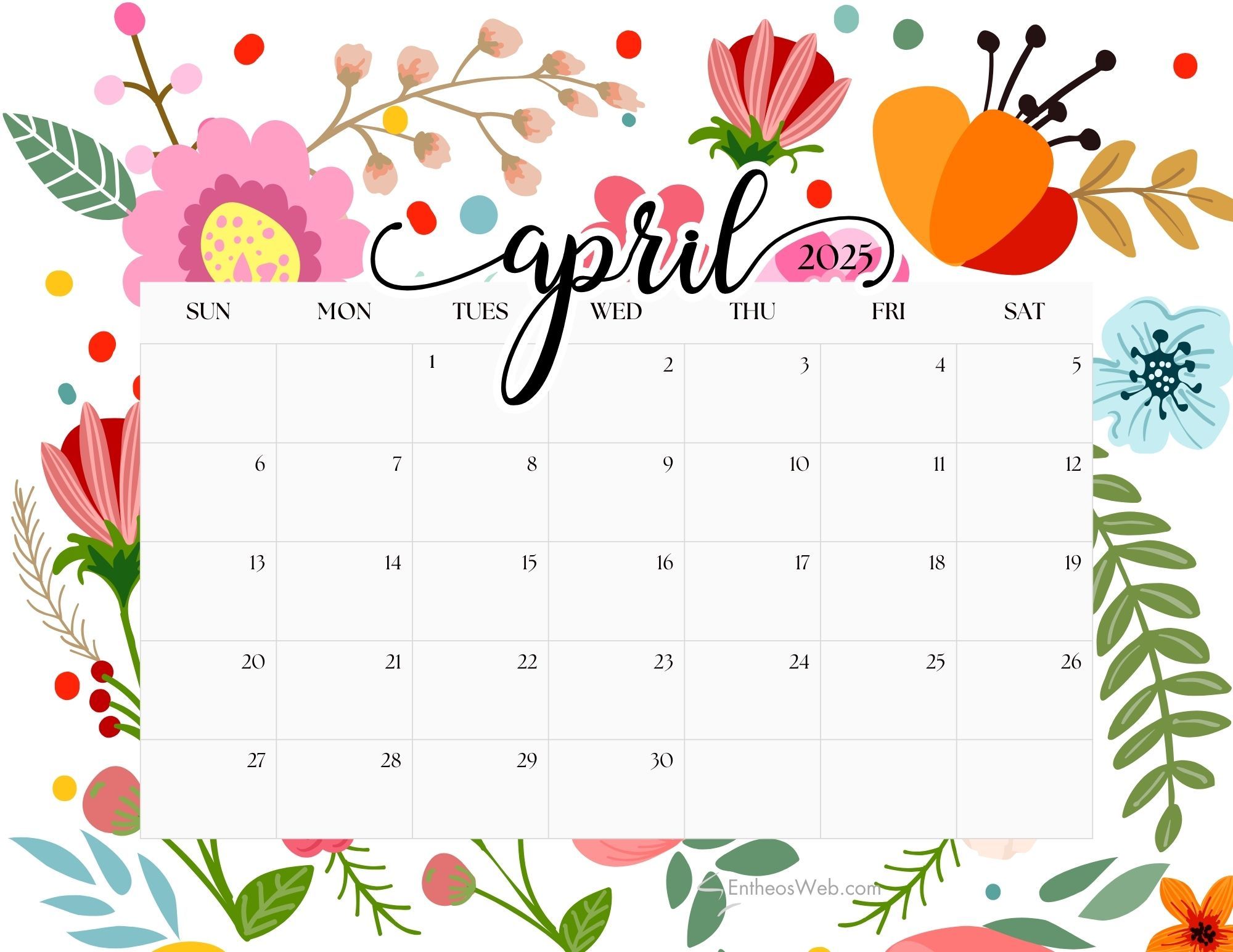 2000x1545 April 2025 Calendar Free Printables