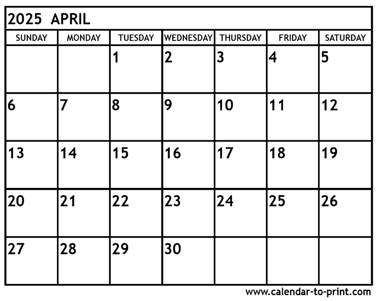 1200x960 April 2025 Calendar Printable