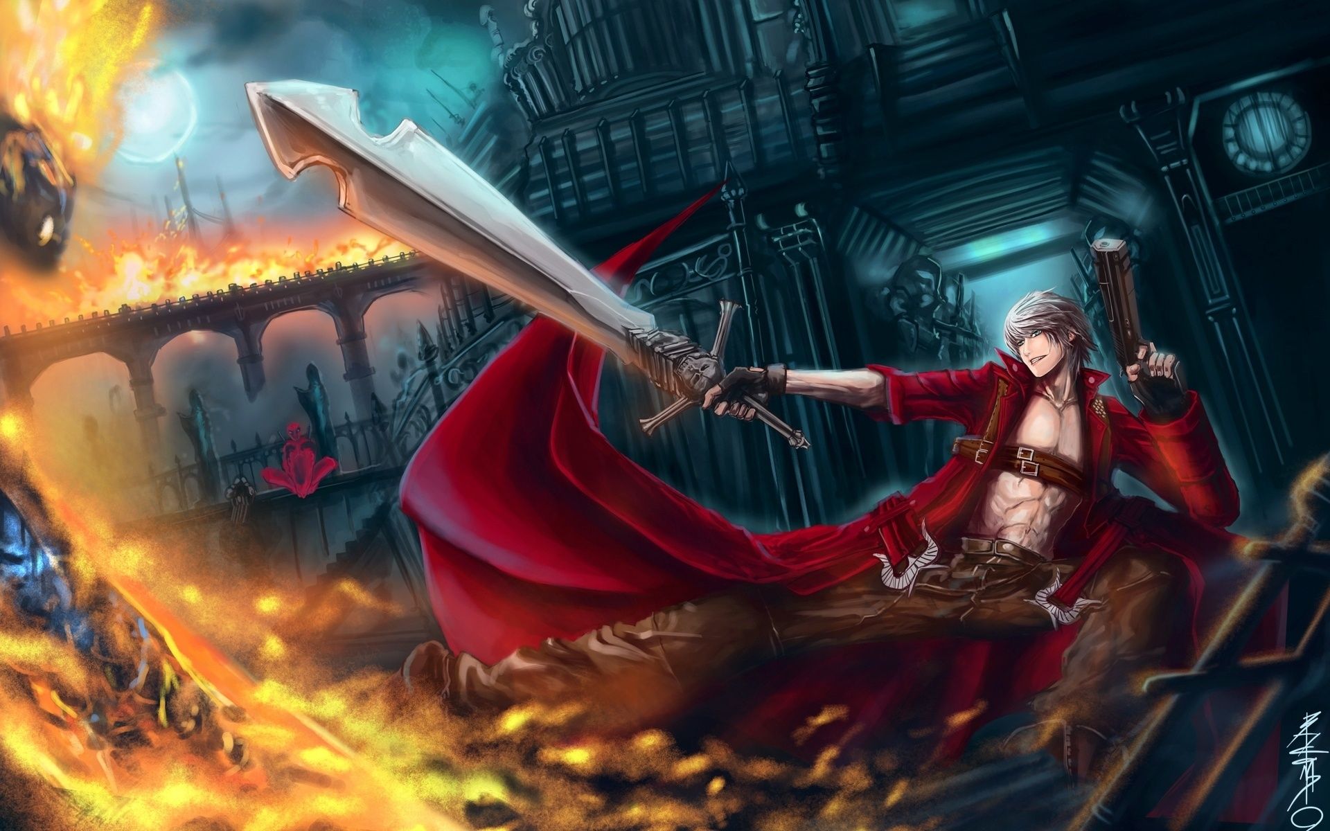 1920x1200 Wallpaper guns, sword, sword, anime