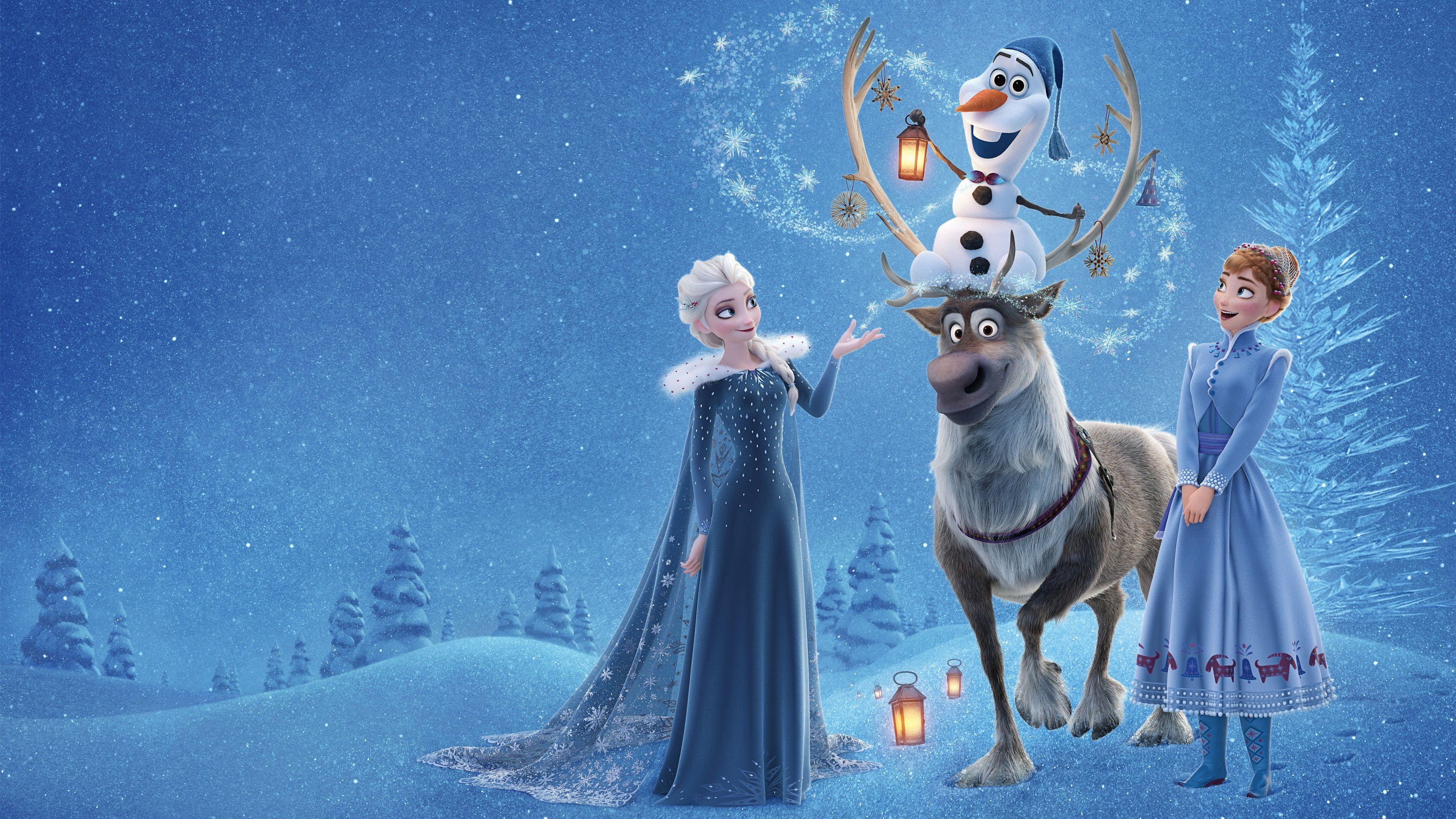 3840x2160 Wallpaper Frozen, Elsa, Anna, deer, snowman, Disney cartoon