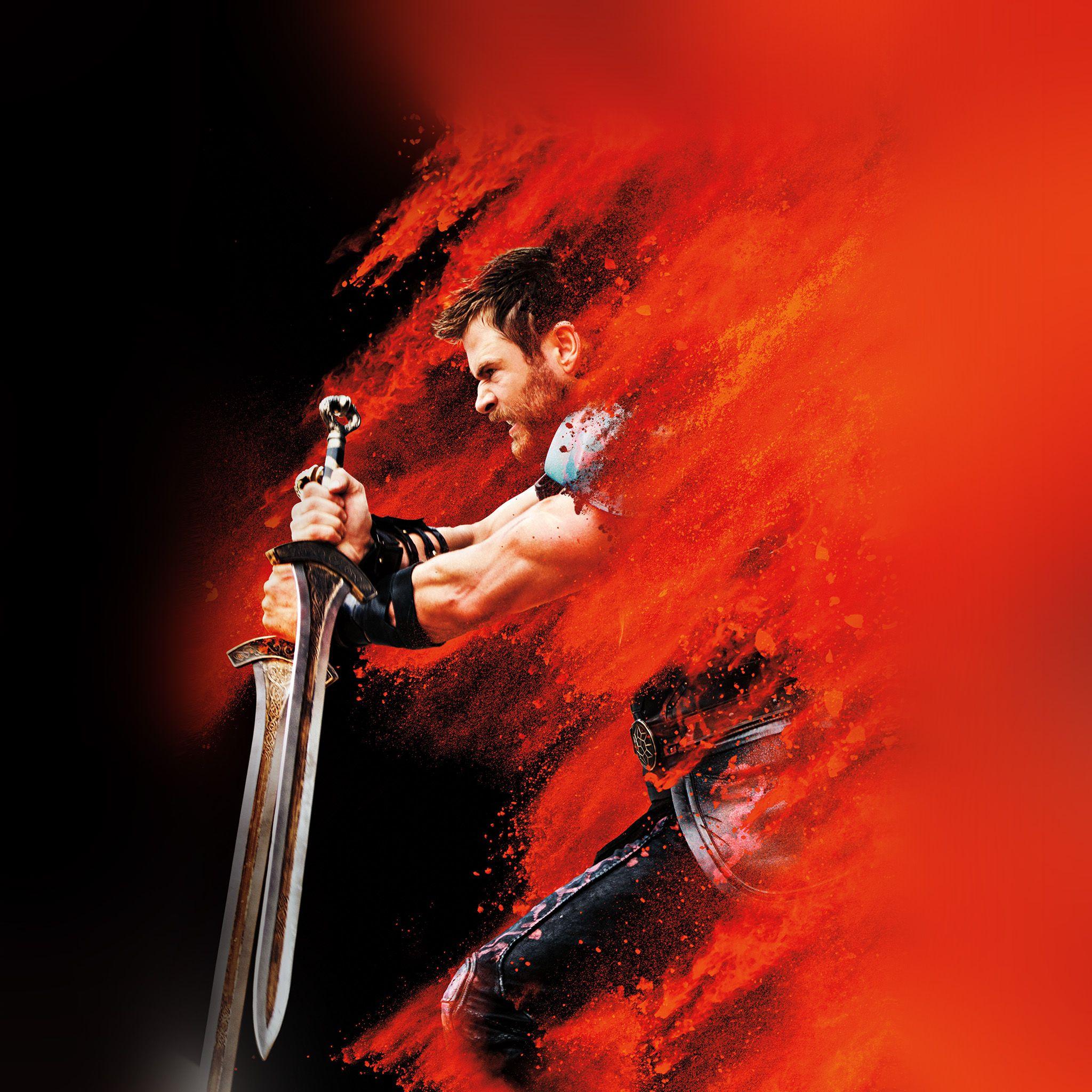 2048x2048 Thor Ragnarok Red Film Marvel Hero Art Illustration