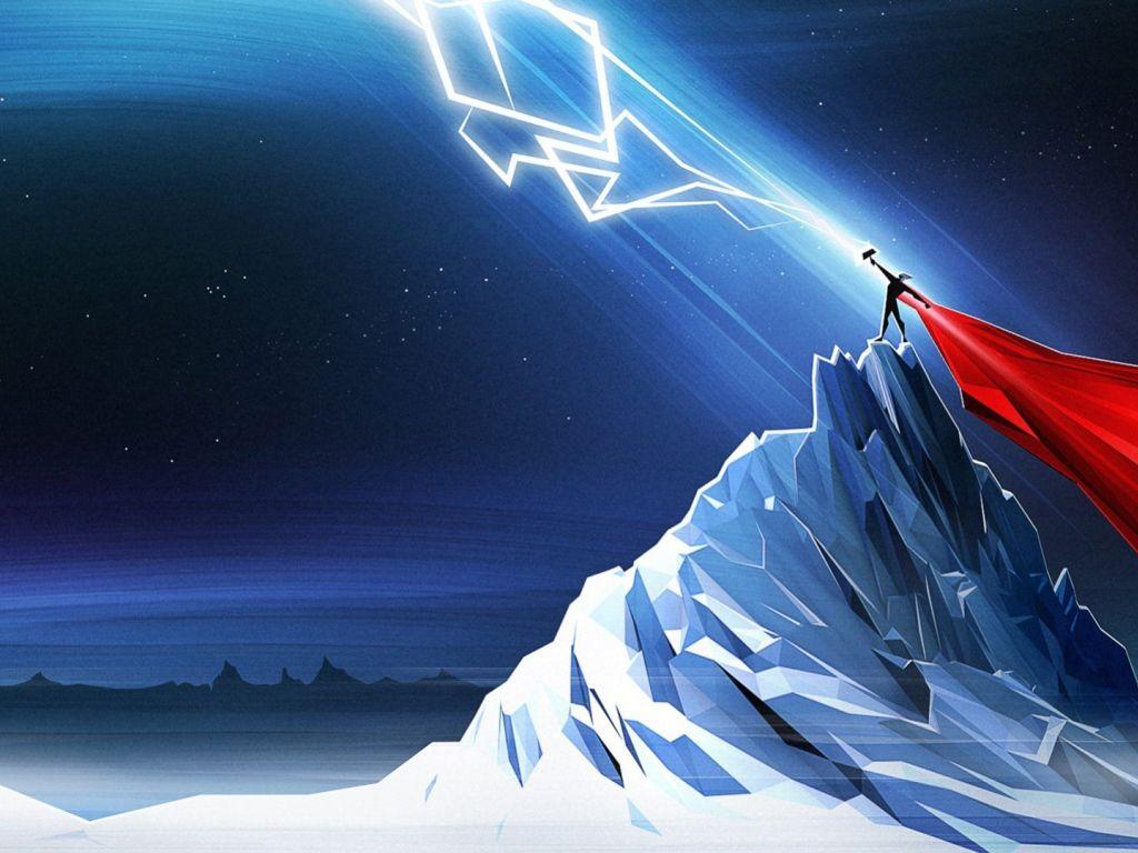 1024x768 Thor catches lightning cartoon Desktop wallpaper 1024x768