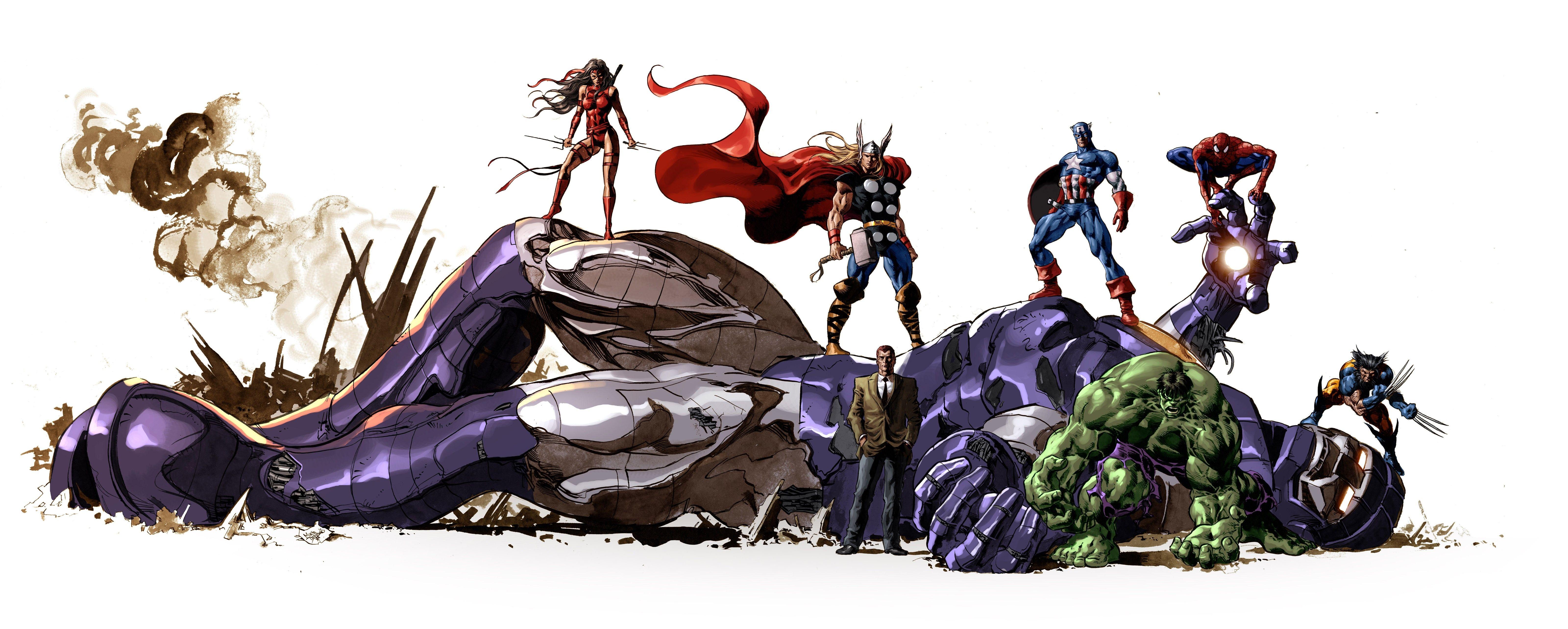 6400x2568 hulk comic character thor spiderman captain america