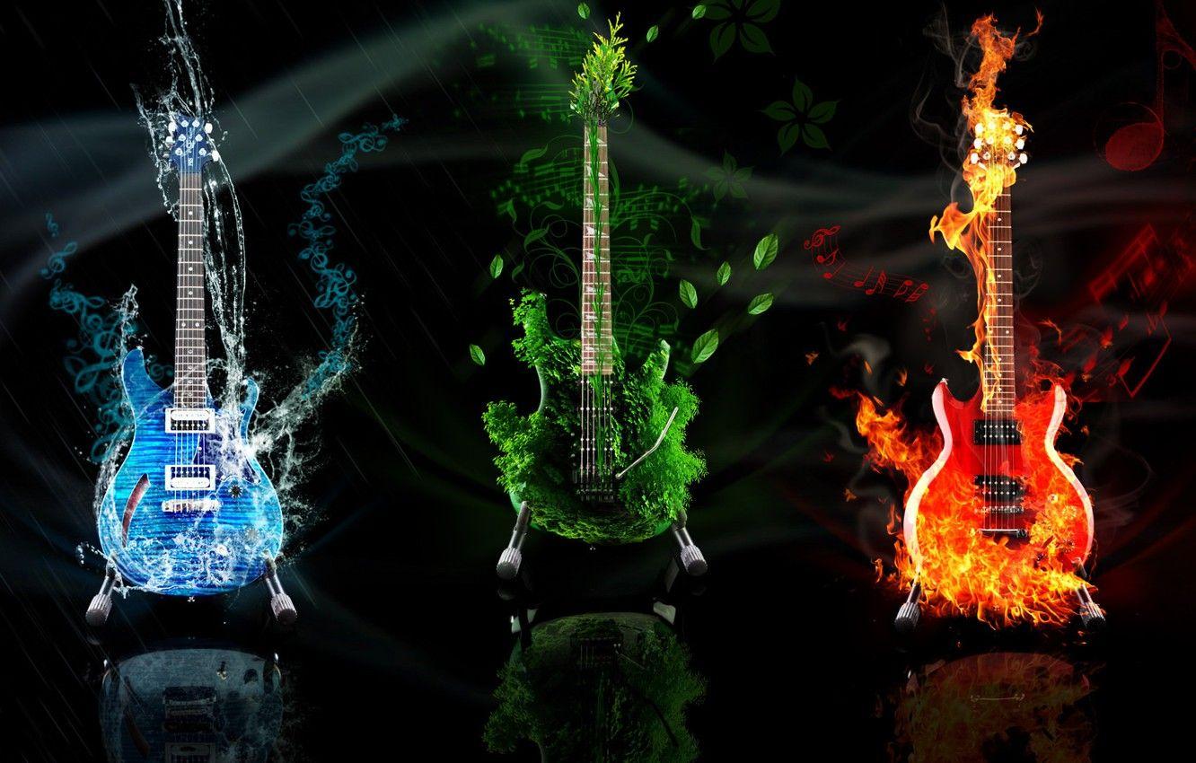 1332x850 Wallpaper water, fire, earth, element, guitar image
