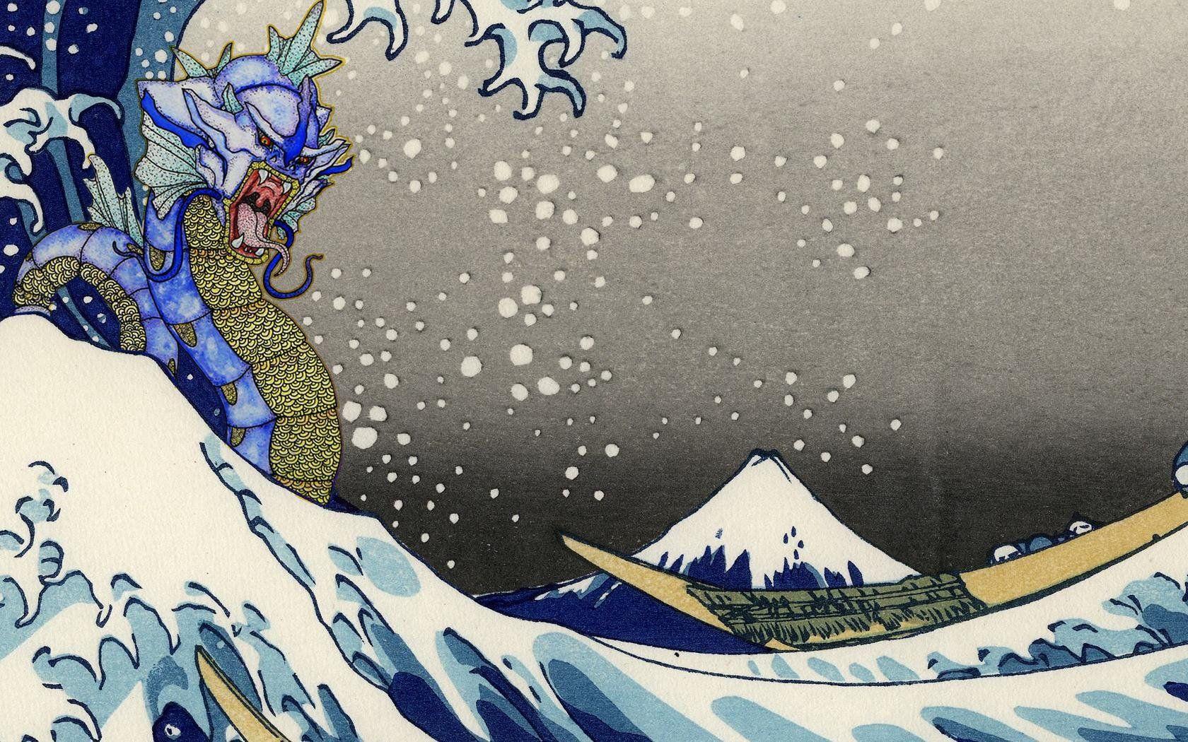 1680x1050 Gyarados and the wave of kanagawa [1680x1050]