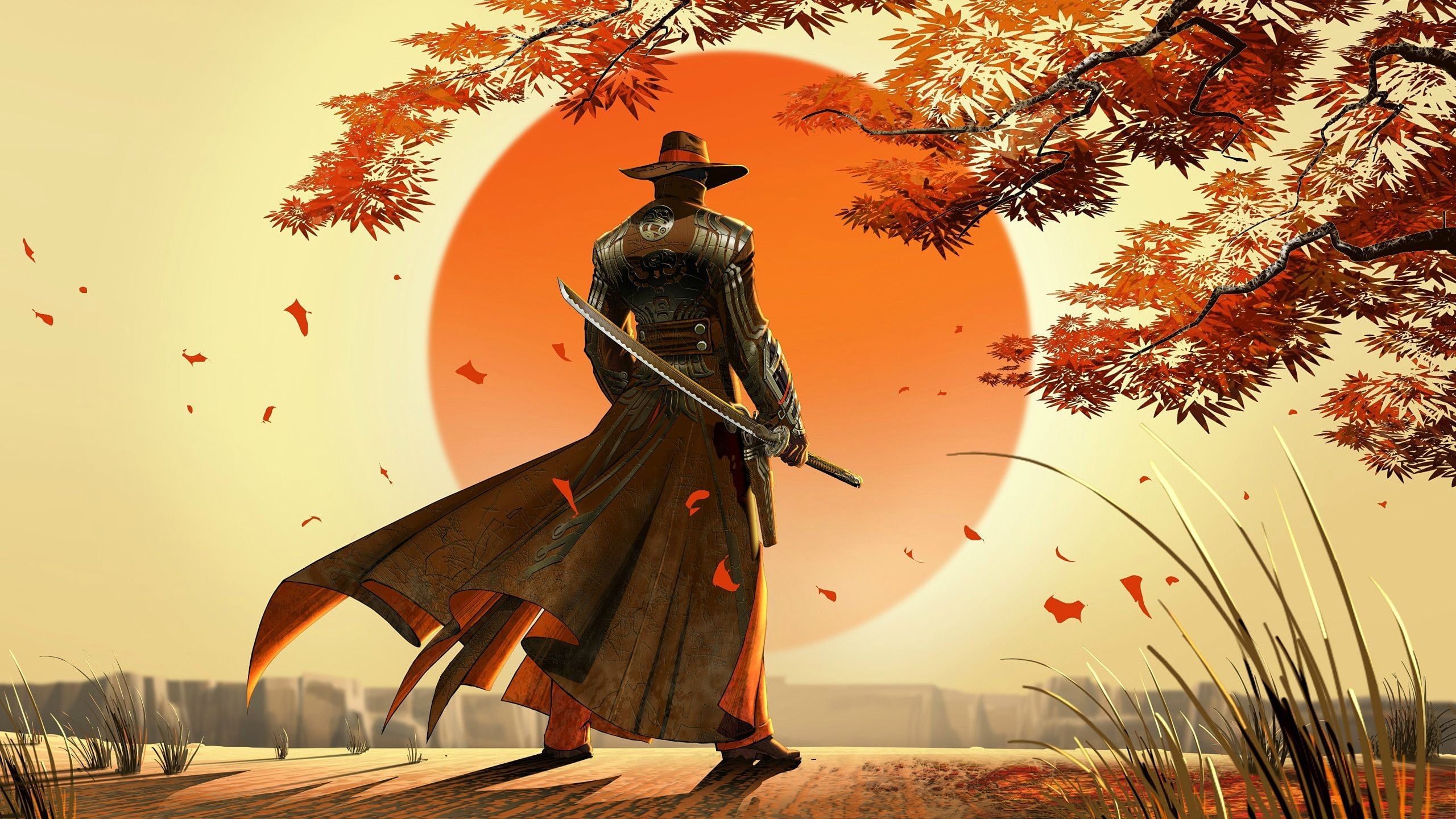 2560x1440 Man holding sword digital wallpaper