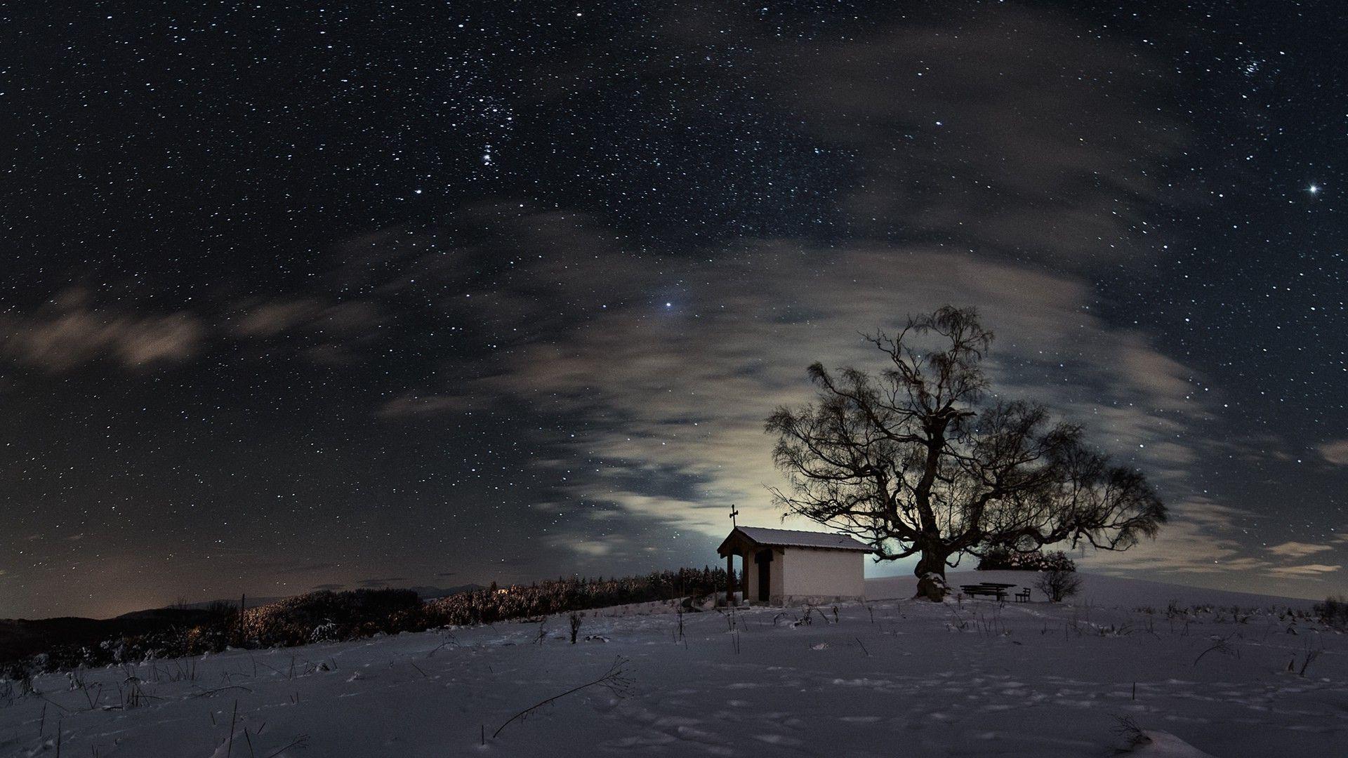 1920x1080 Winter Night Sky Wallpaper