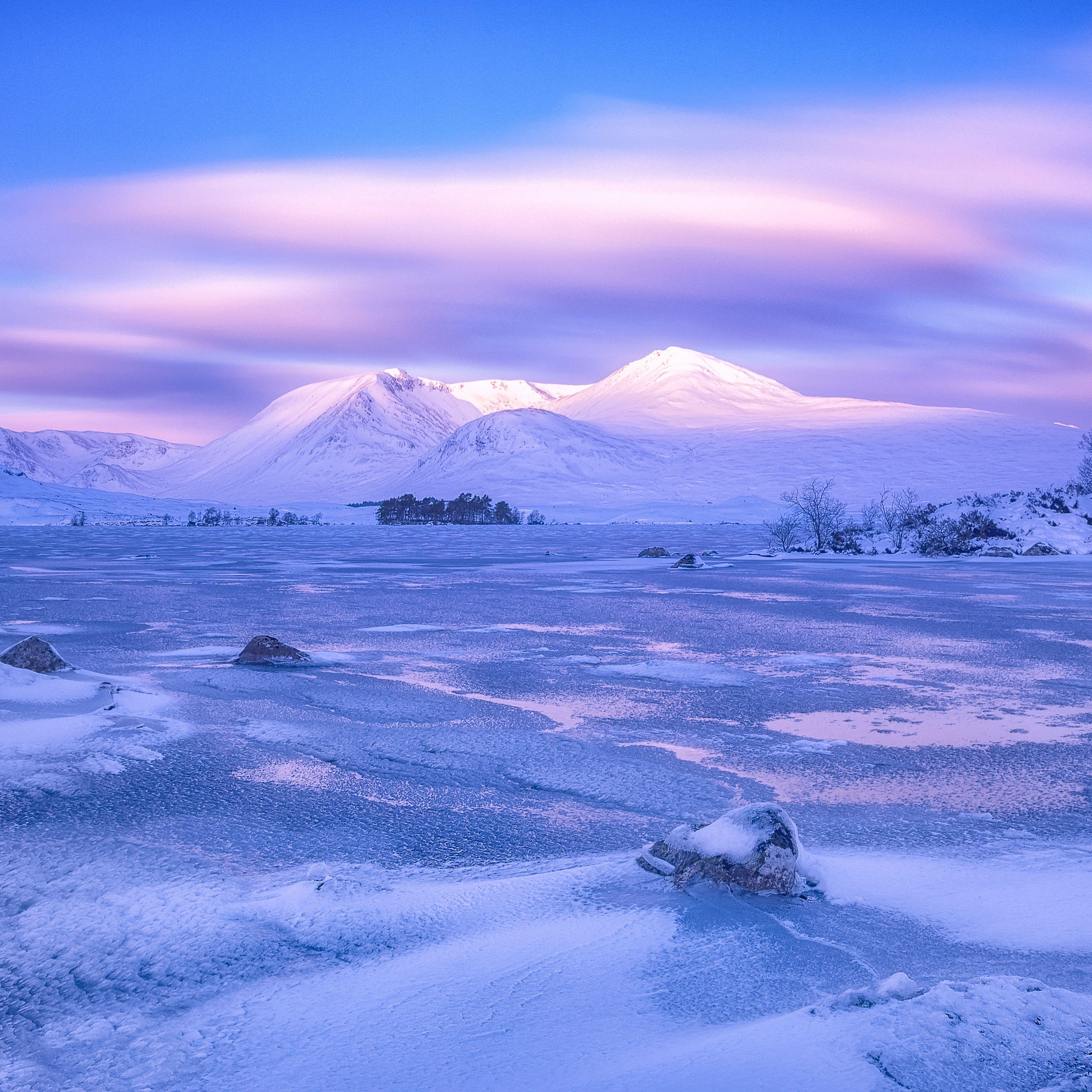 3415x3415 Download wallpaper 3415x3415 mountains, winter, sky, pink