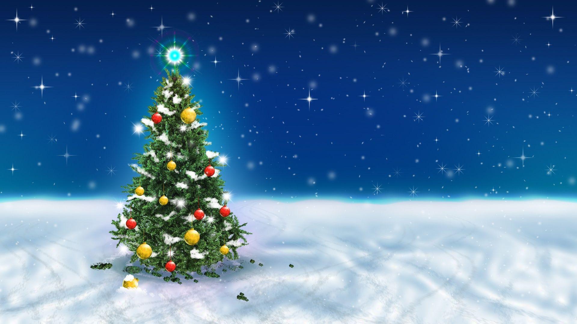 1920x1080 Christmas Tree Snow Sky Wallpaper in jpg format for free