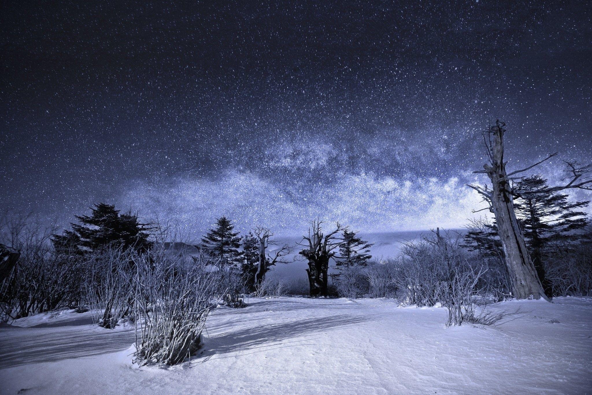2048x1365 Winter Night Sky Wallpaper