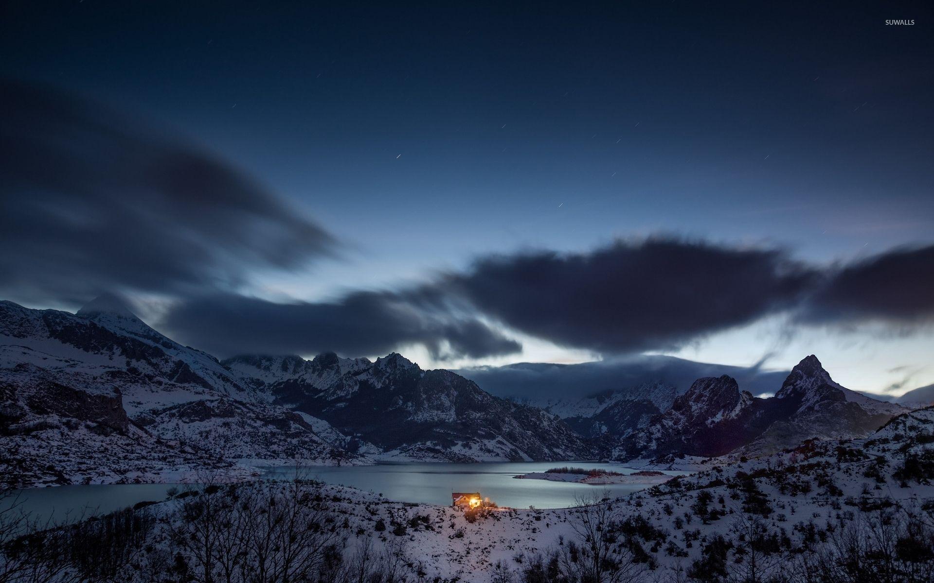 1920x1200 Free download Lonesome house by the winter lake wallpaper